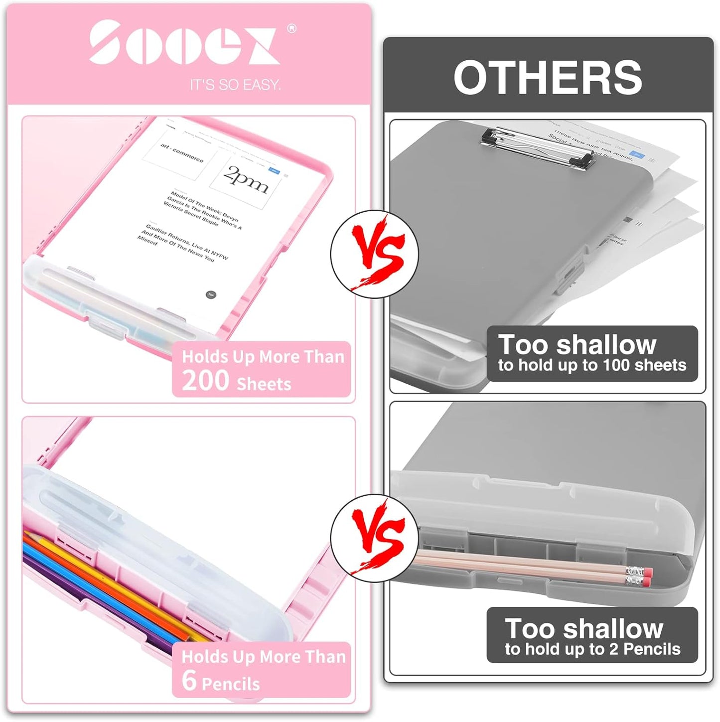 Sooez Clipboards with Storage, High Capacity Clip Boards 8.5x11 with Storage, Heavy Duty Nursing Clipboard Folder, Plastic Clipboard with Pen Holder for Women Teachers Work, School & Office Supplies