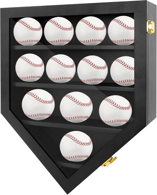 Baseball Display Case,Baseball Holder Display Case for 12 Baseballs, Wall Mount Baseball Shadow Box with Acrylic Door, Display Cabinet for Baseball Enthusiast Collectible,13x16,Black