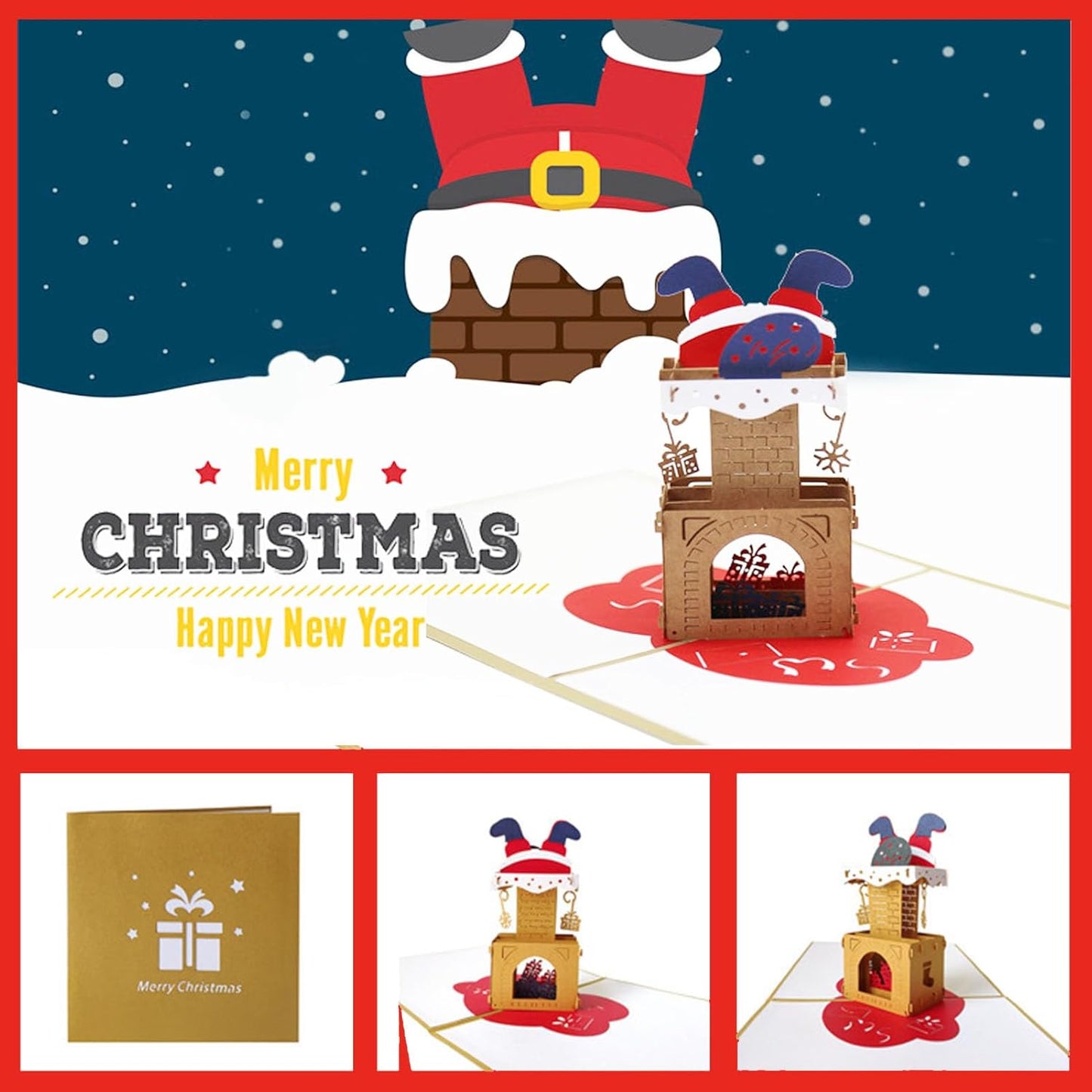 3D Christmas Greeting Cards, 8PCS, Pop Up Handmade Cards with Envelope Set of 8, For Xmas New Year Winter Holiday- Feature Xmas Tree, Snowman, Reindeer, Santa and Bell