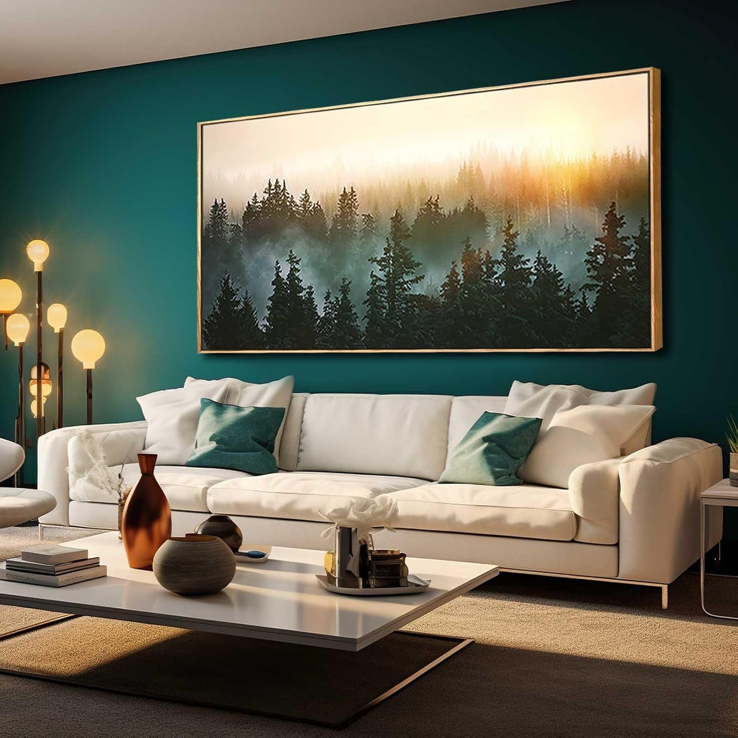 YJYart Large Foggy Forest Canvas Wall Art Landscape Mountain Painting 30x60 Inch Framed Wall Art for Bedroom Living Room Kitchen Office