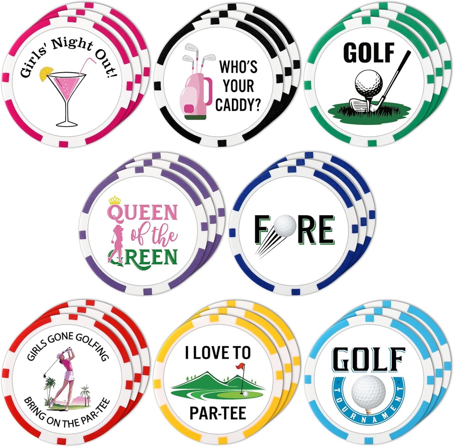 Sosation 24 Pcs Golf Ball Marker Funny Poker Chip Collection Poker Chip 1.57 Inches Ball Marker Set for Adult Accessories, 8 Styles