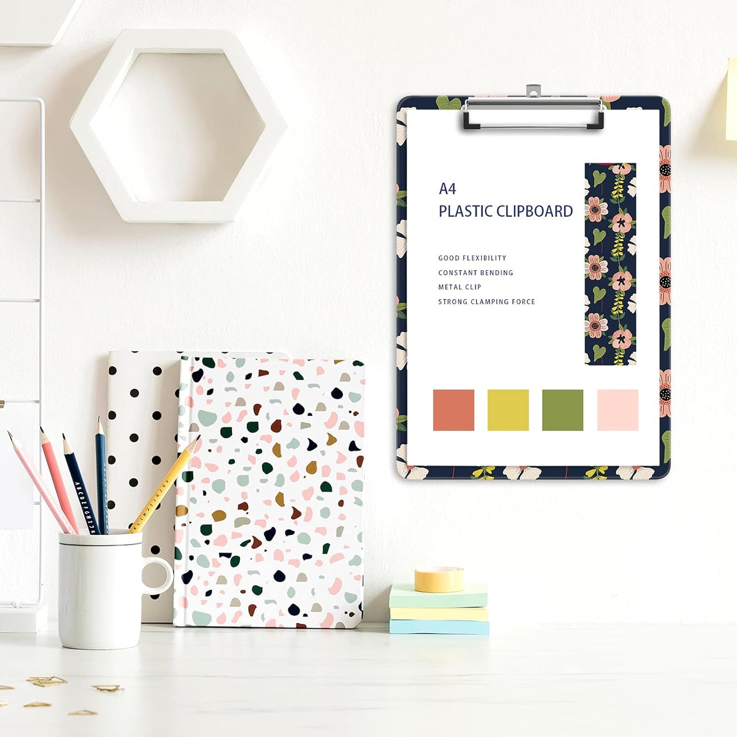 Plastic A4 Clipboards, Cute Clip Board Stardard Letter Size 9 x 12.5 in, Office Decorative for Students Women Men and Kids, Morning Glory