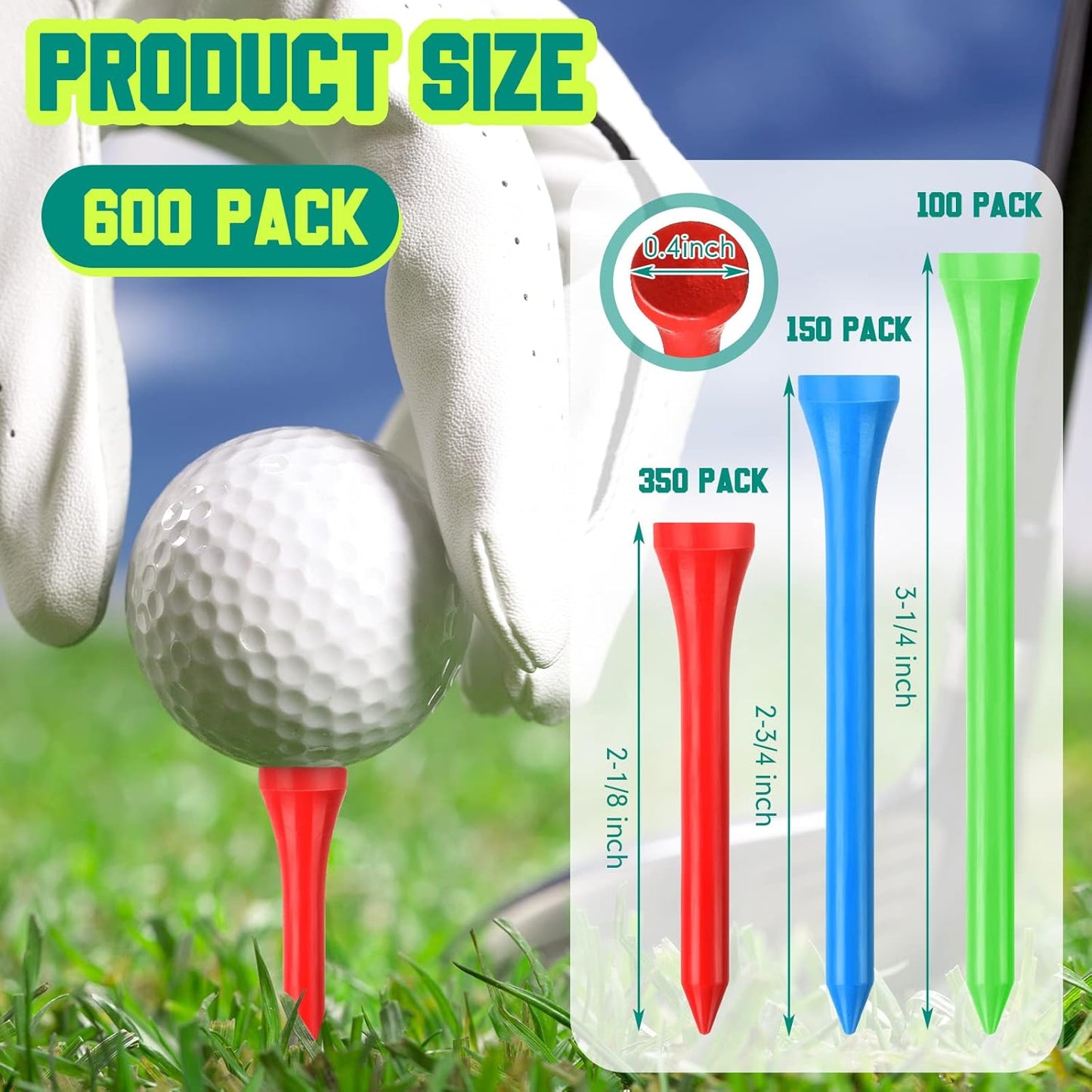 Mudder 600 Pack Golf Tees Bulk Wooden Golf Tees Wood for Men Balls Accessories