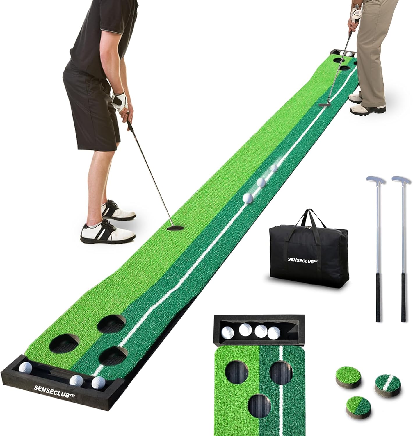 SENSECLUB Indoor Putting Green, Foldable Putting Mat Golf Game Set, Golf Gifts for Men with Ball-Collect System