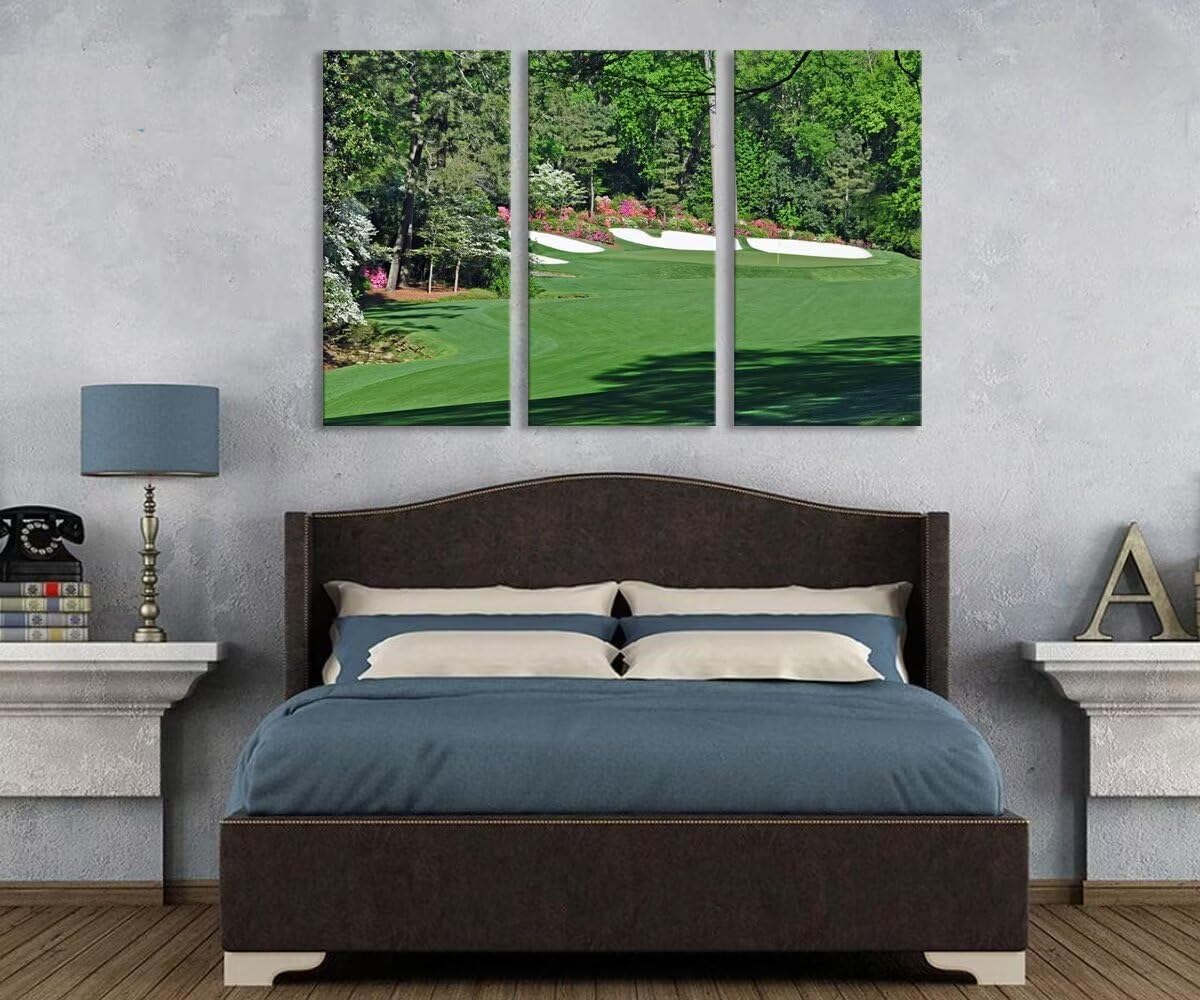 Augusta National Golf Course Wall Art Pictures - Augusta Golf Course Wall Decor for Living Room Bedroom Bathroom Home Decorations Golf Posters Canvas Prints Framed Ready to Hang(12''W x 24''H x3)