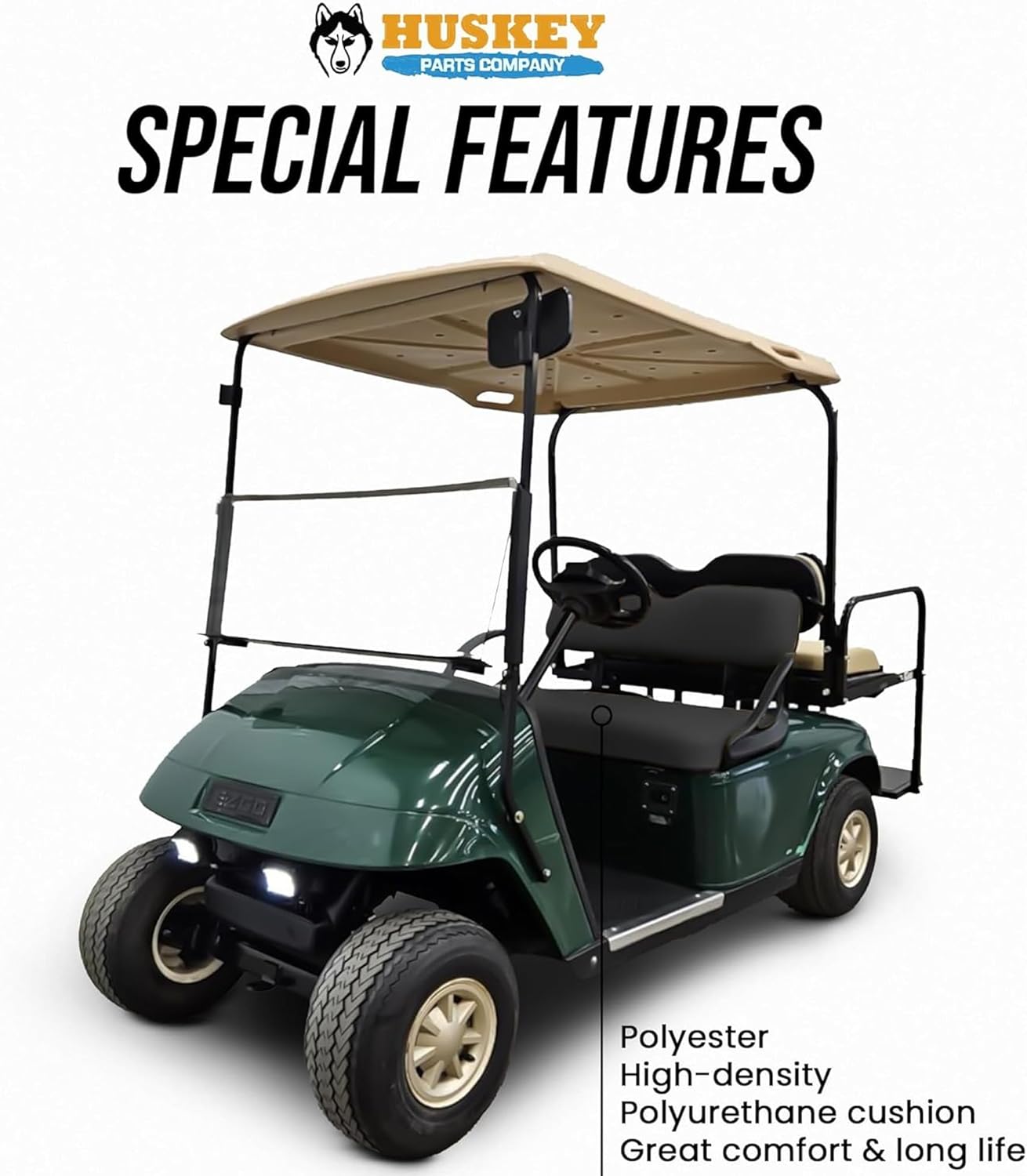 Huskey Parts Company Golf Cart Seat Cushion, Black Color Front Bottom Seat for EZGO Medalist, TXT 1994 to 2013, Golf Cart Front Seat Replacement with Mounting Hardware & Hinges