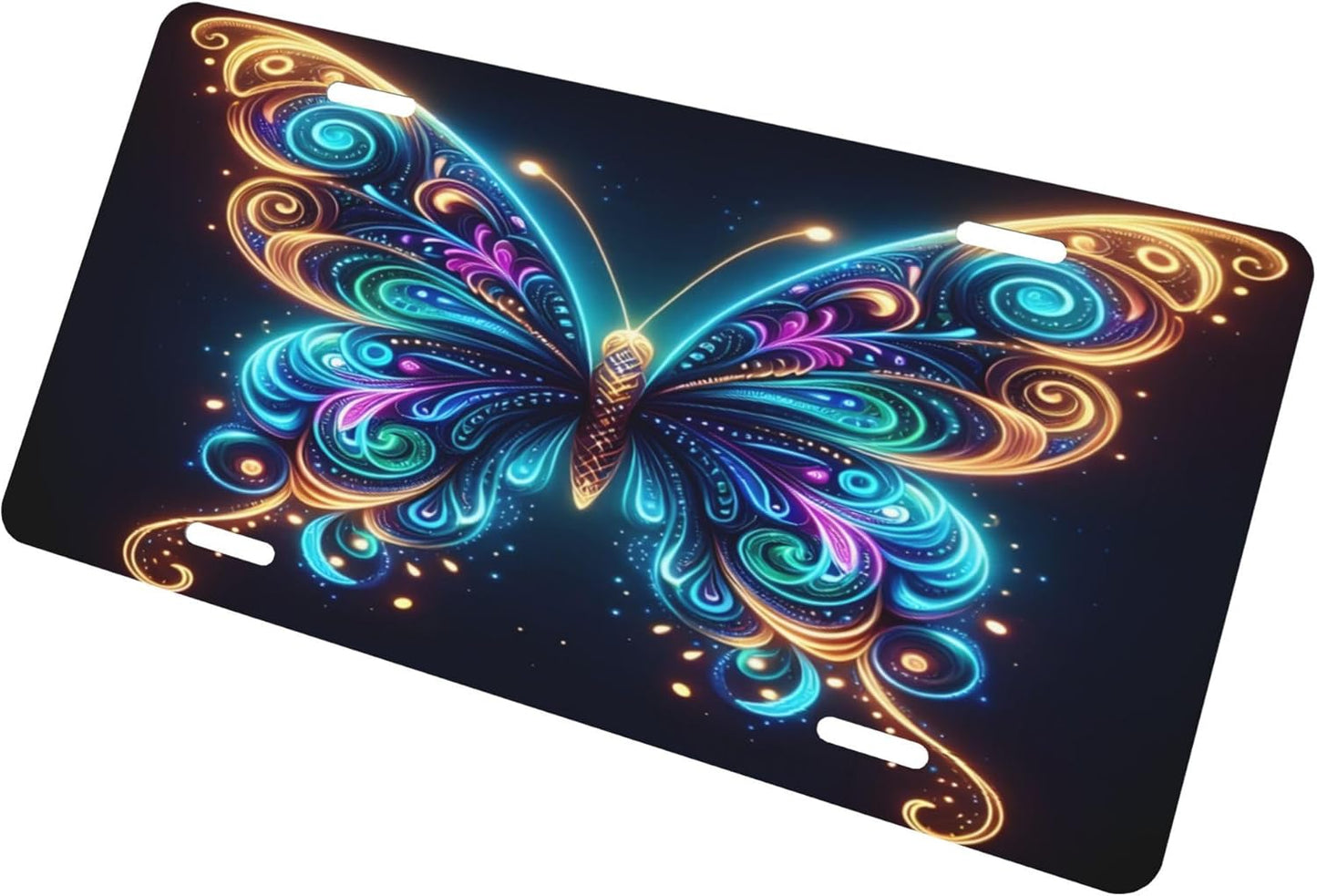 Butterfly Animal Rainbow License Plate Funny Aluminum Front License Plates Decorative Waterproof Rust-Free Metal Car Plate Covers for Women Men Car Tag Accessories fit Truck SUV Rv 12 X 6 in