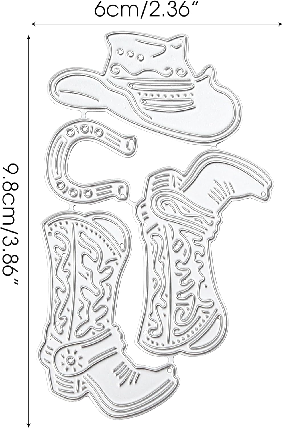 Cowboy Dies Cutting Stencil Set for Paper Scrapbooking Card Crafting, Steel Metal Western Boot Horseshoe Hat Cut Template Accessories for Embossing DIY Artist Happy Birthday Album Decorative Handcraft