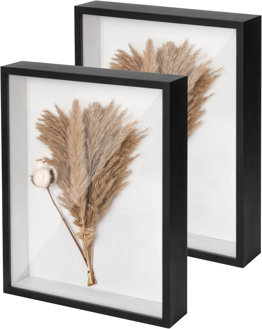 Display Frame Shadow Box - 11” x 14” - Shadow Box Frame – Display Case with Soft Felt Back - Memory Box with Shatter-Proof Acrylic - Display Shadowbox - Black (Black, 14x11- Double)