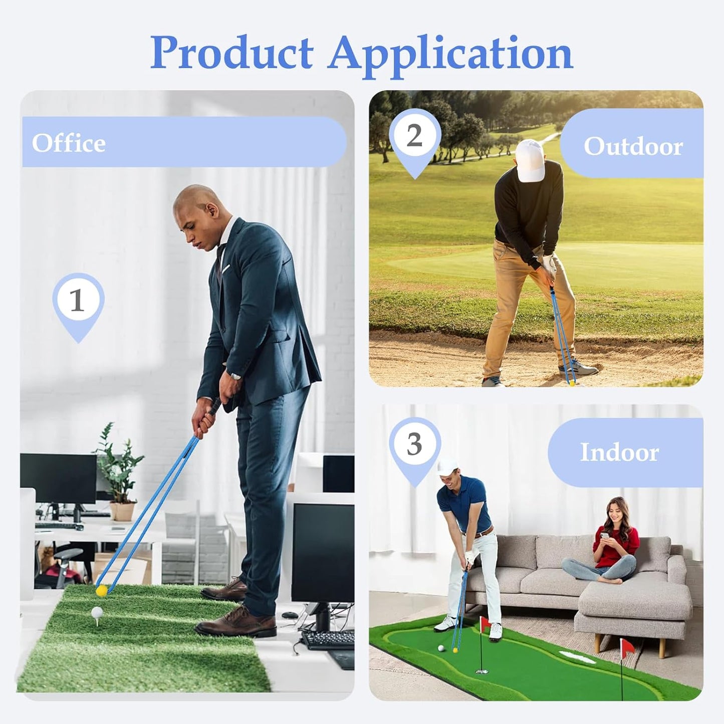 Little World Golf Rope Swing Trainer Set - Golf Training Aid with Swing Correcting Arm Band for Improved Technique & Tempo, Perfect Golf Gifts for Men & Women (Blue)