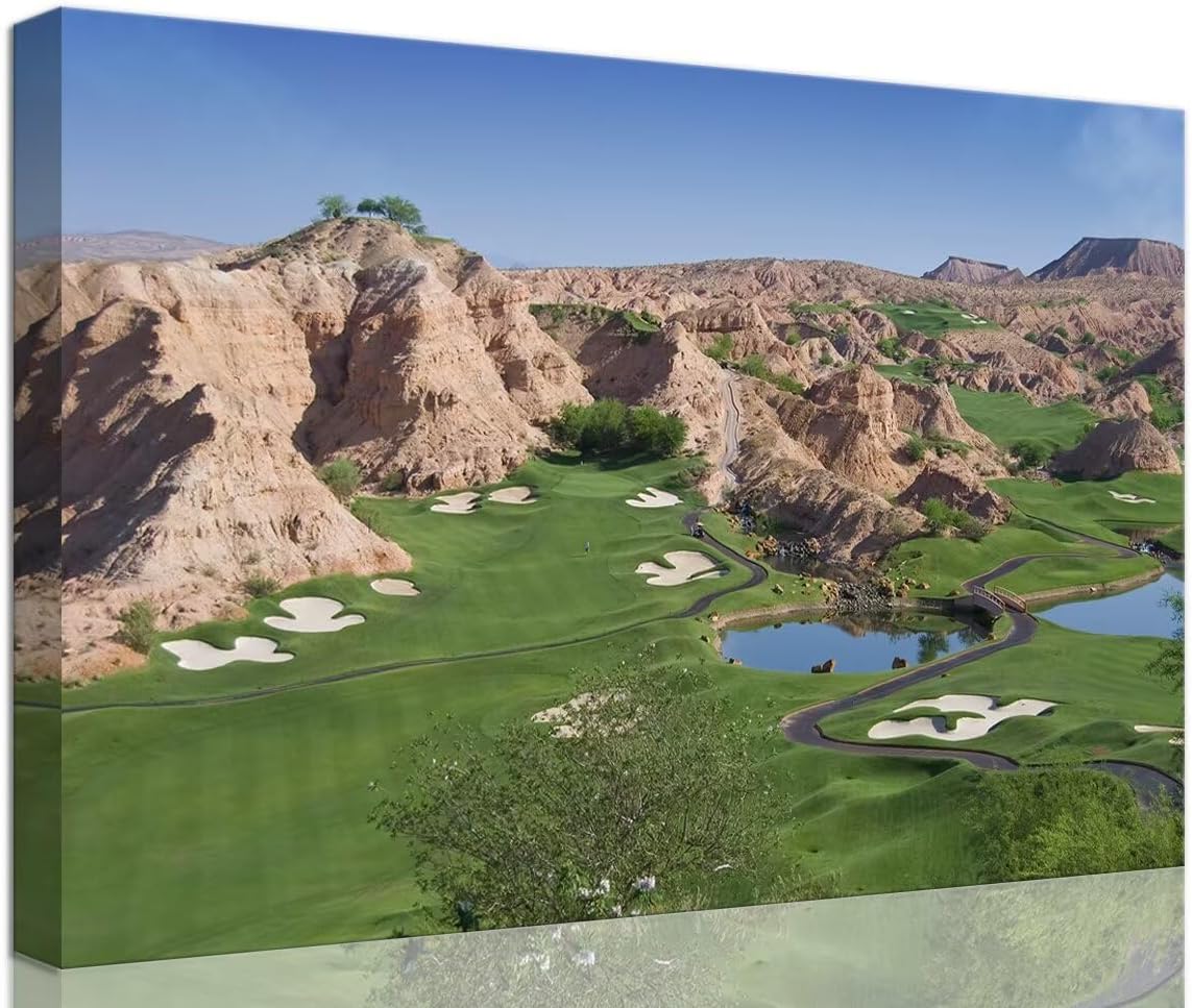 Wolf Creek Golf Course Canvas Wall Art for Living Room Bedroom Bathroom Home Decorations Golf Course Picture Poster Framed Artwork Ready to Hang(12''H x 16''W)