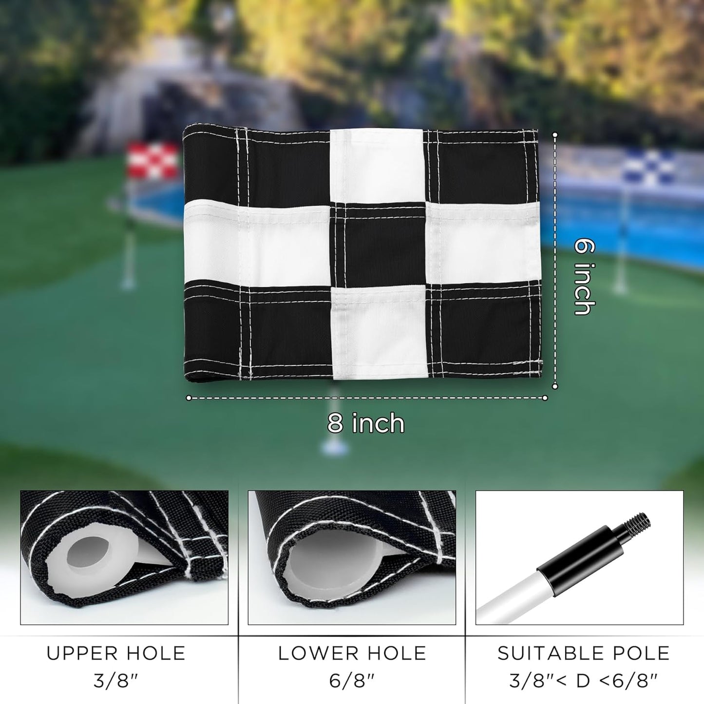 KINGTOP Checkered Golf Flag All 8x6 Inch – 420D Nylon, Tube Inserted – Mini Practice Putting Green Flags for Yard