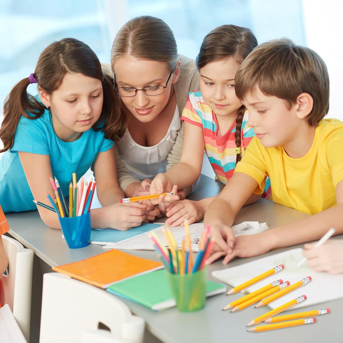 Outus 144 Pcs Mini Golf Pencils Bulk Half Pencils with Eraser #2 HB Pre Sharpened for Party Favors Office Supplies 4 Inch(Yellow)