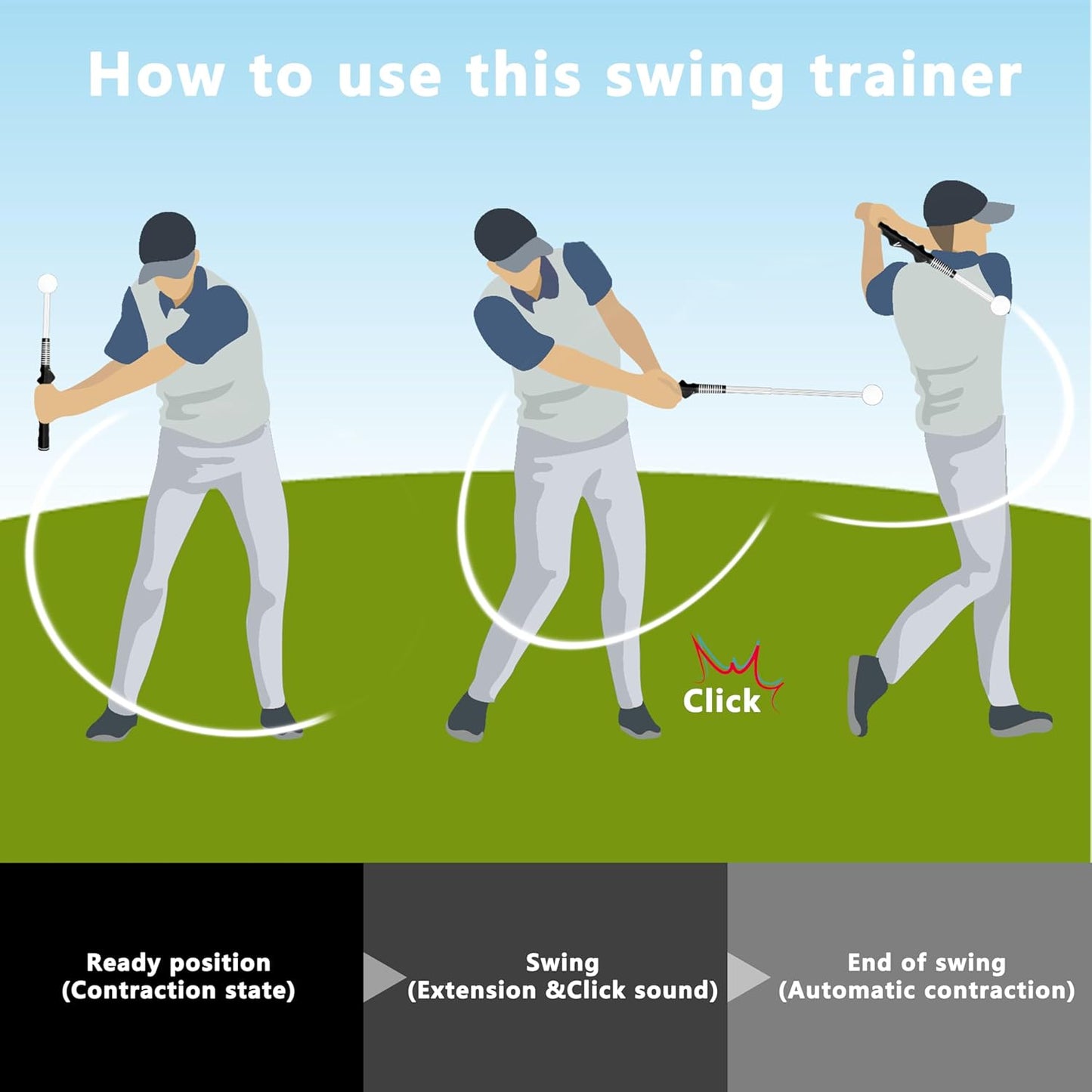 Retractable Golf Swing Training Aid:Golf Grip Trainer,Swing Trainer with Swing Sound Prompt,Feedback,for Beginners.Golf Accessories for Indoor Practice-Strength,Tempo Training.