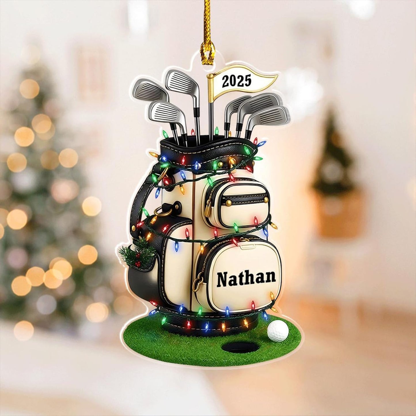 LOVELYPOD Personalized Golf Christmas Ornament, Custom Golfer Bag 2D Acrylic Ornaments,Golf Lover Christmas Tree Decoration, Gift for Golfs Enthusiasts, Golfer Holiday Ornaments 02