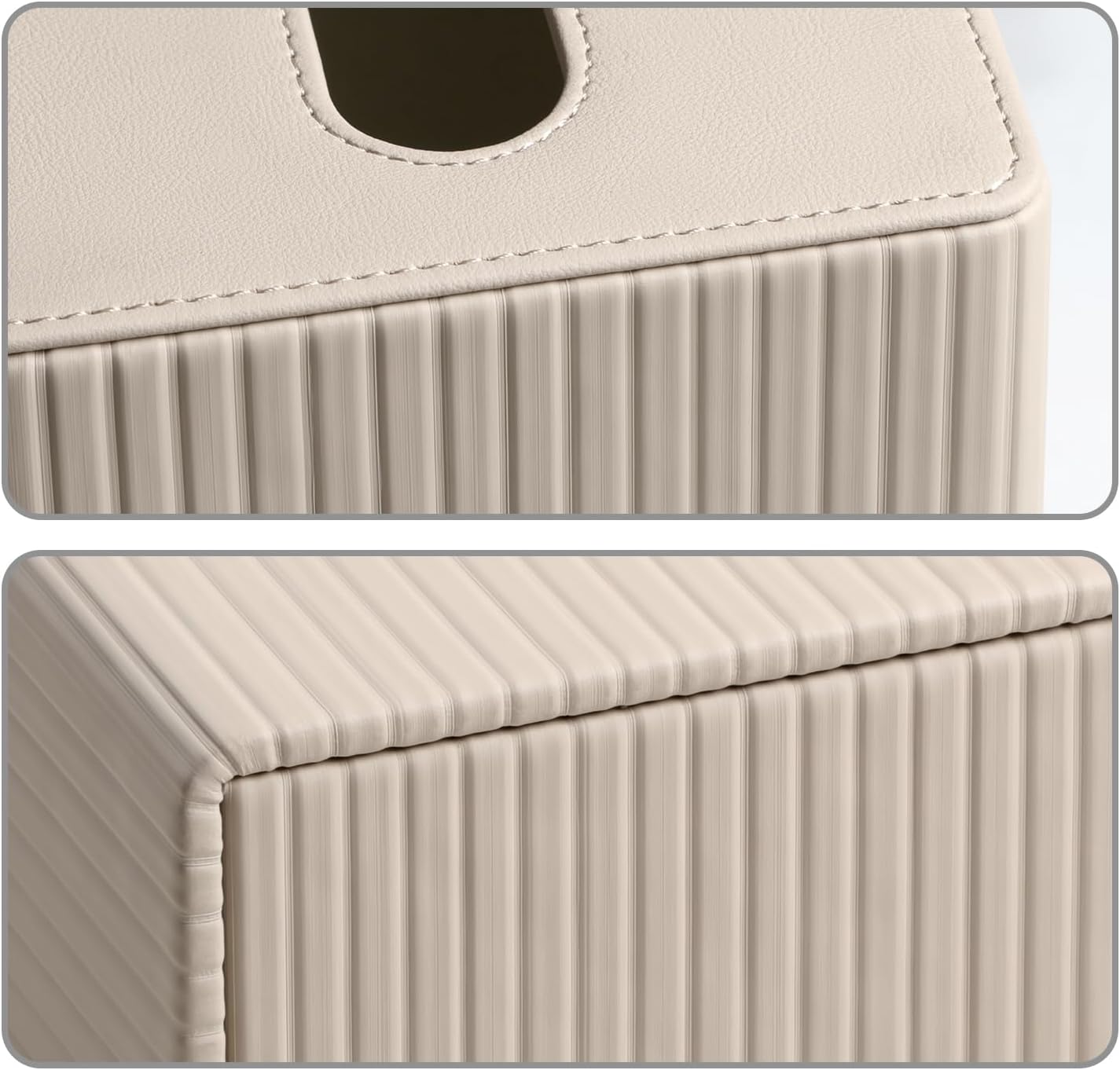 PU Leather Tissue Box Cover Square Tissue Box Holder with Magnetic Closure (Beige Stripe)