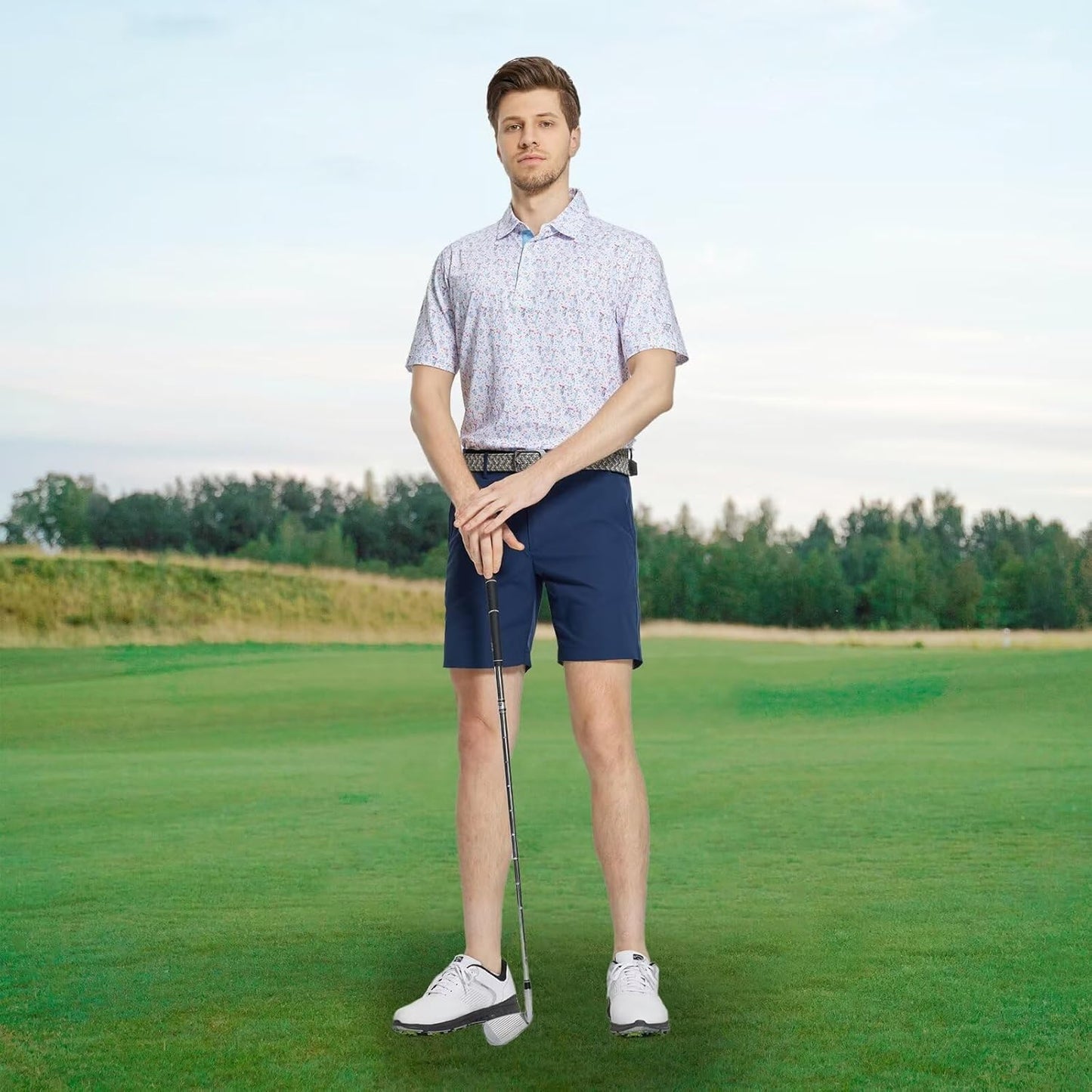 M MAELREG Mens Golf Shirt Short Sleeve Dry Fit Print Moisture Wicking Performance Patterns Collared Polo Shirt