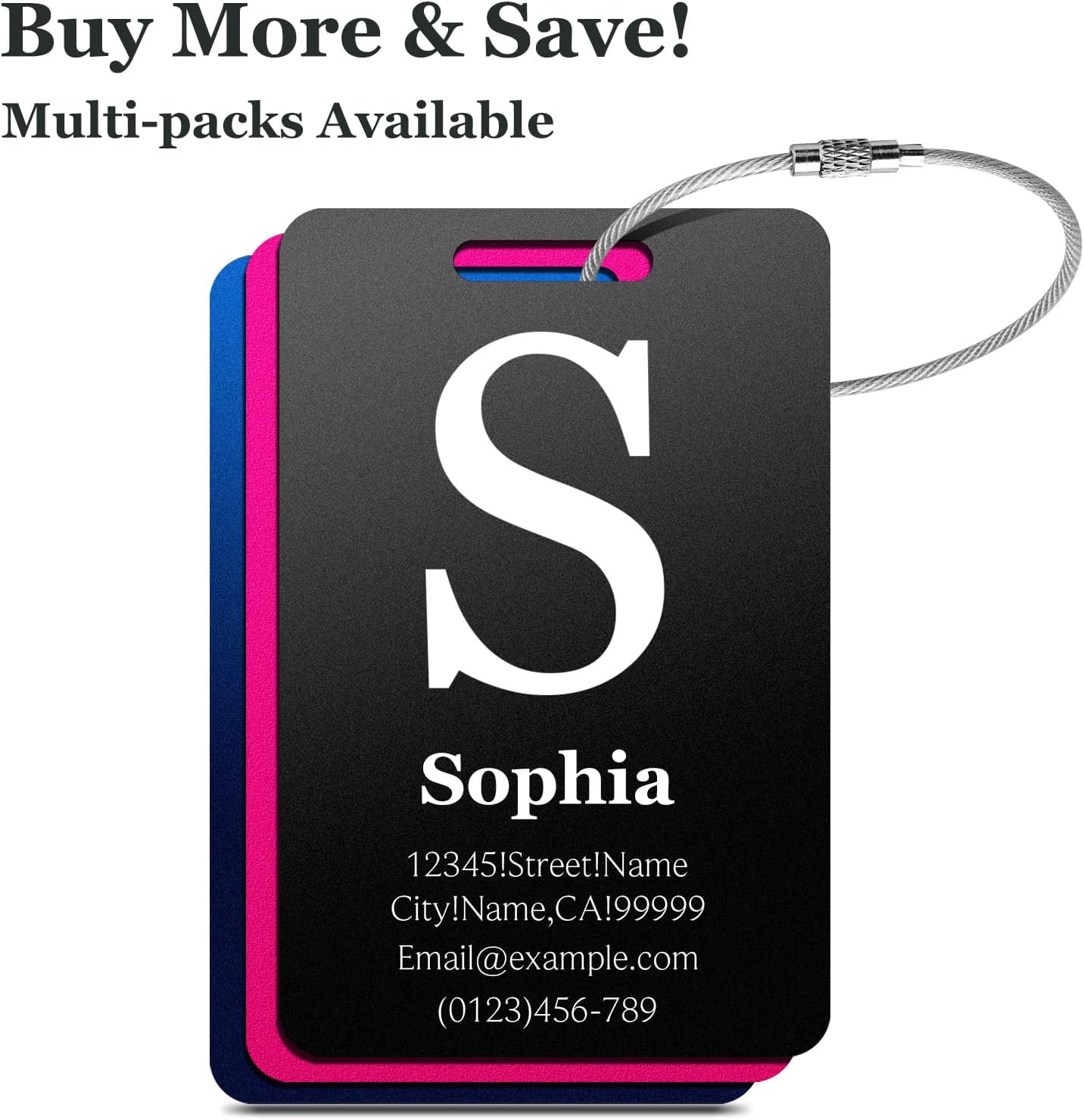 Personalized Luggage Tags for Suitcases - Metal Engraved Custom Name ID Tag for Kids Women - Initial Cute Travel Bag Backpack Cruise Ship Essentials Golf Baggage Accessories