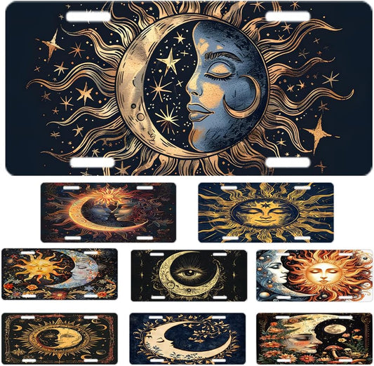 Custom License Plate Personalized Sun Moon Funny Aluminum Front License Plates Decorative Rust-Free Metal Car Plate Covers for Women Men Car Tag Accessories fit Truck SUV Rv 12 X 6 in