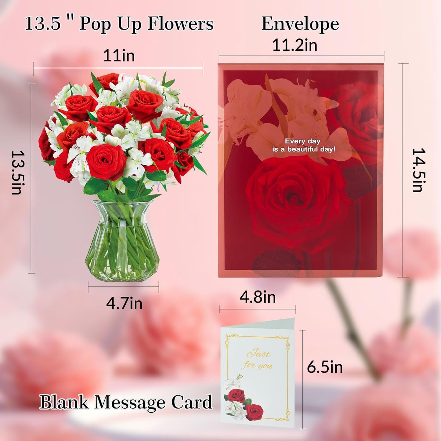Pop Up Flower Card, 3D Greeting Card – Red Rose & White Lily Mix – For Wife, Girlfriend – Perfect for Love, Anniversary, Valentine’s