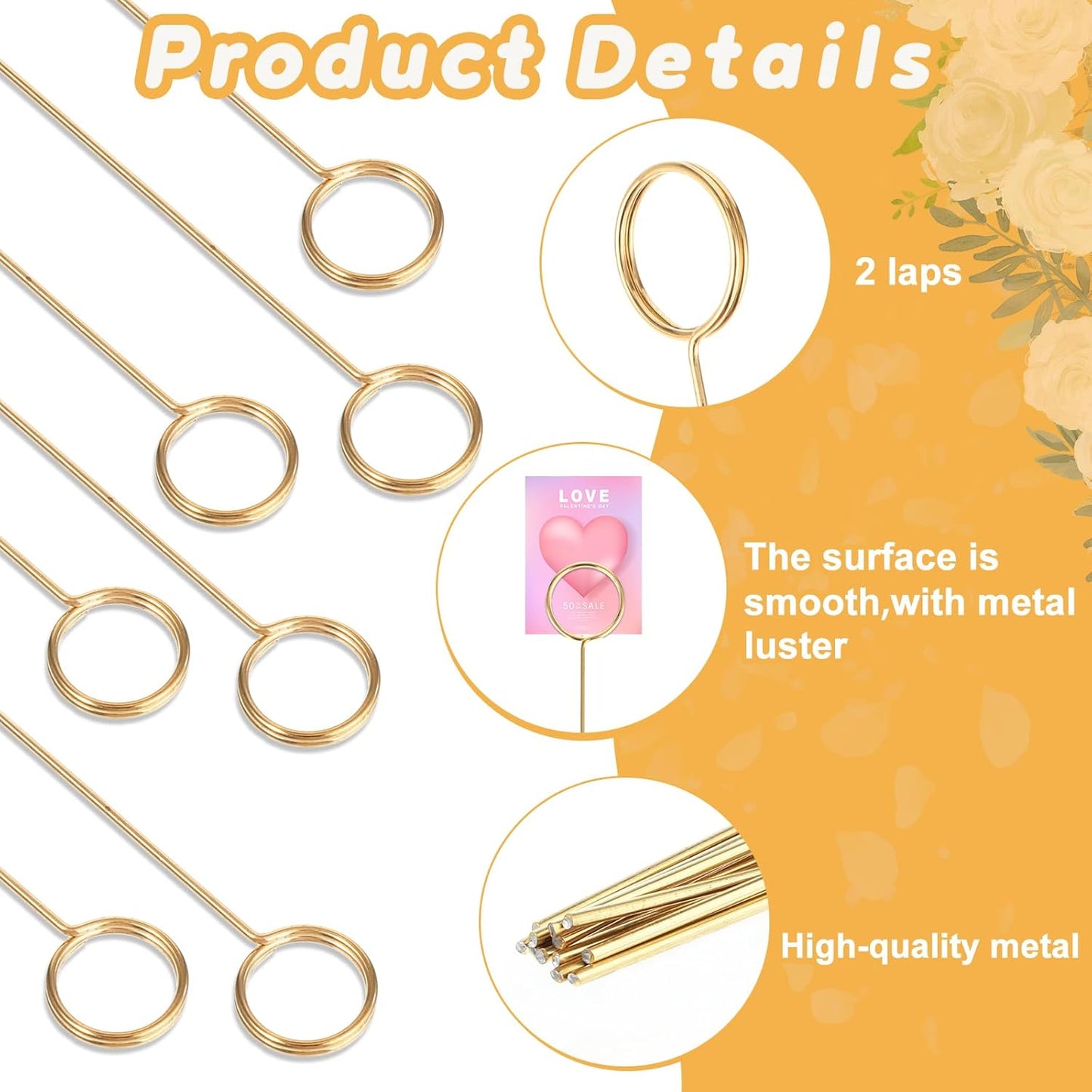 20Pcs Item Stand Place Card Holder, Round Shape Gold Picture Holder Table Number Pick Clips for Gift Card Decorations Metal Wire Floral Picks for Wedding Party Birthday Cake Party Favor