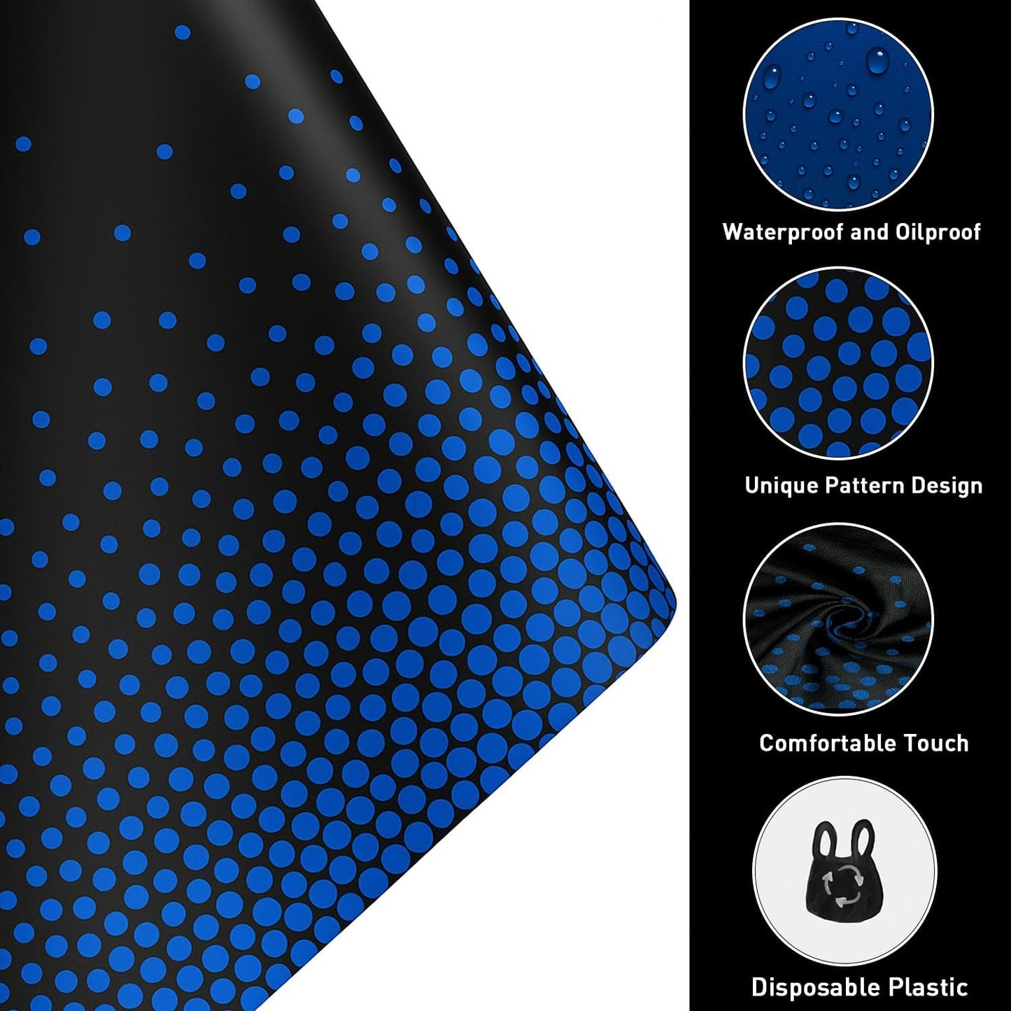 2in1 Disposable Plastic Tablecloths 54" x 108" Black and Blue Dot Kitchen Table Cloth Rectangle Table Cover for Wedding Birthday Baby Shower Anniversary Christmas Graduation (Black/Blue, 16 Pack)