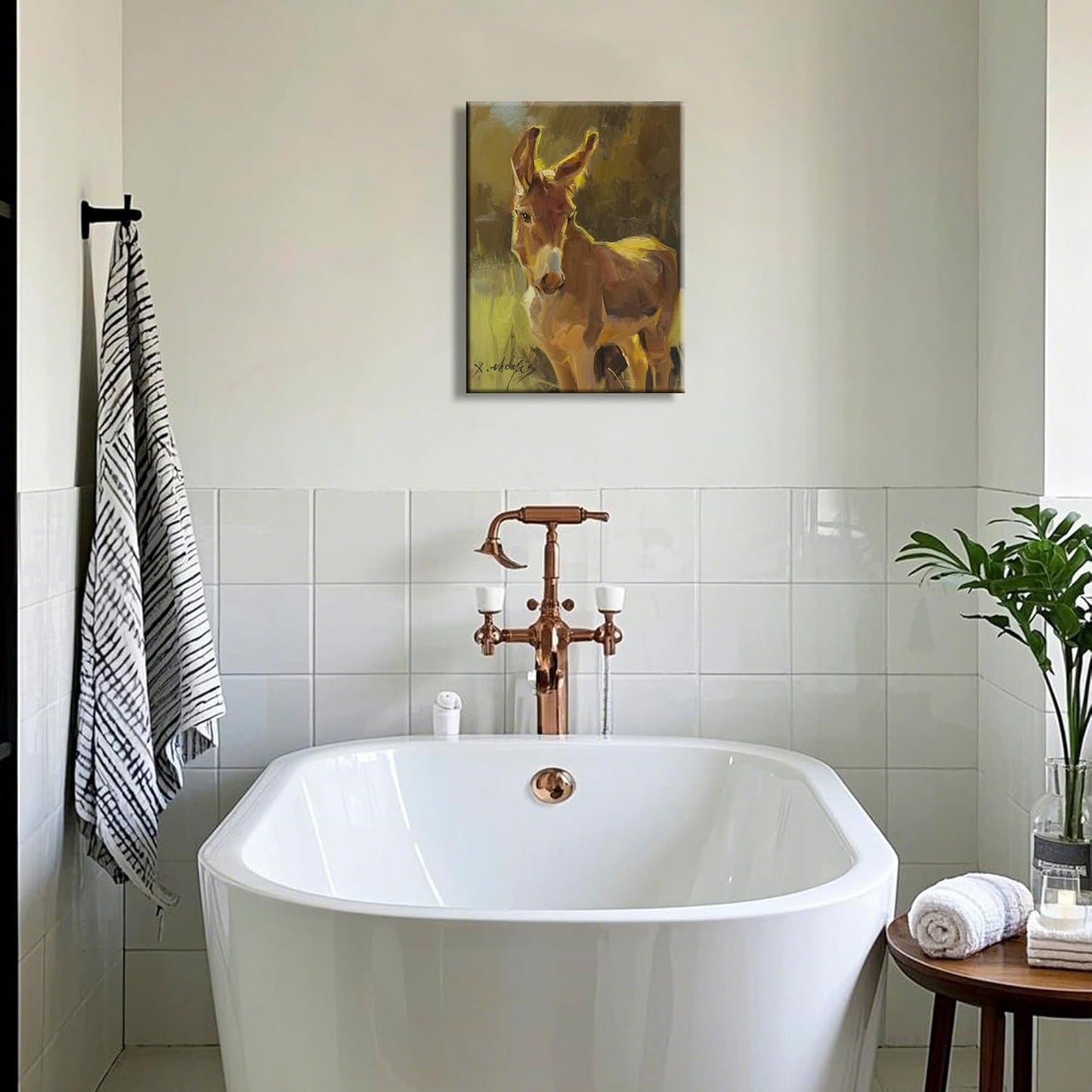 JZLDZS Donkey Canvas Wall Art Print, Framed Rustic Green Farm Animal Pictures Wall Decor for Bathroom Kitchen Bedroom, 12x16 Inch