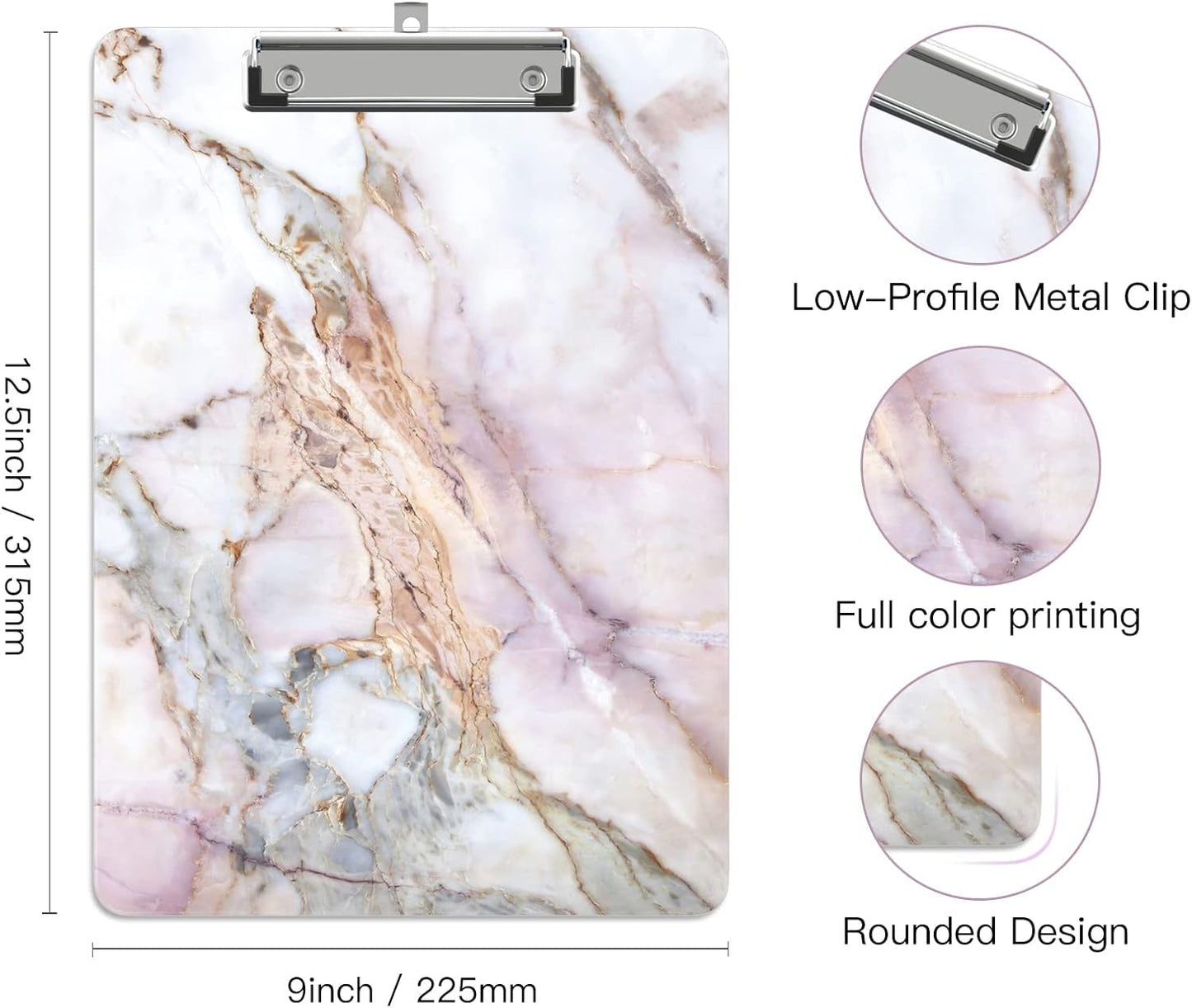 Plastic A4 Clipboards, Cute Clip Board Stardard Letter Size 9 x 12.5 in, Office Decorative for Students Women Men and Kids, Stone Texture