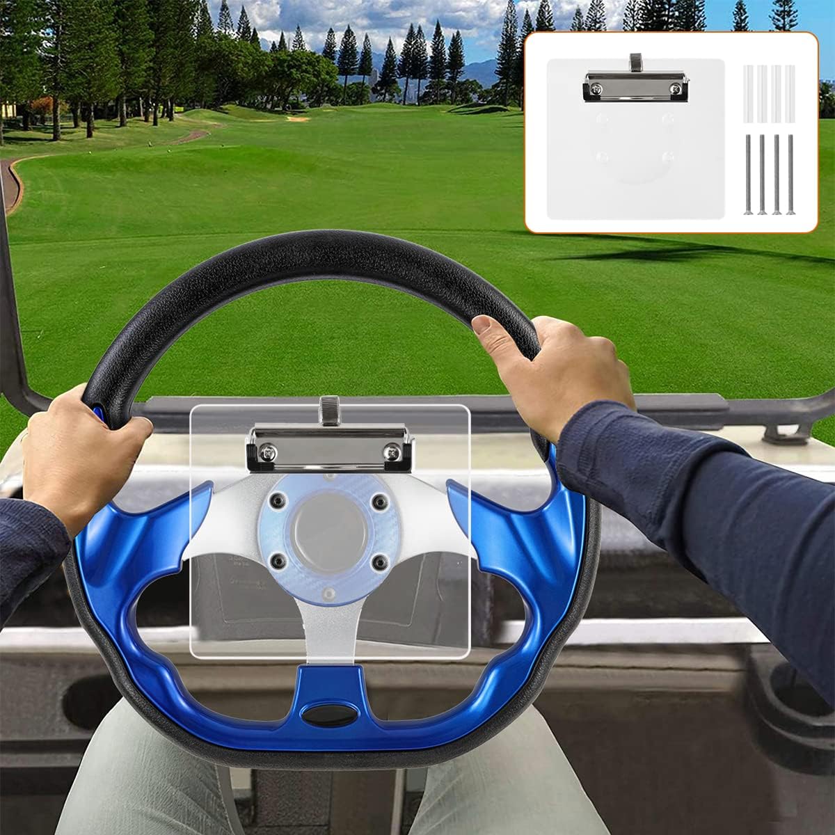 Golf Cart Scorecard with Pencil Holder Suitable for Almost All EZGO/Club Car/Yamaha Golf Carts Models with 5 or 6 Hole Golf Cart Steering Wheels