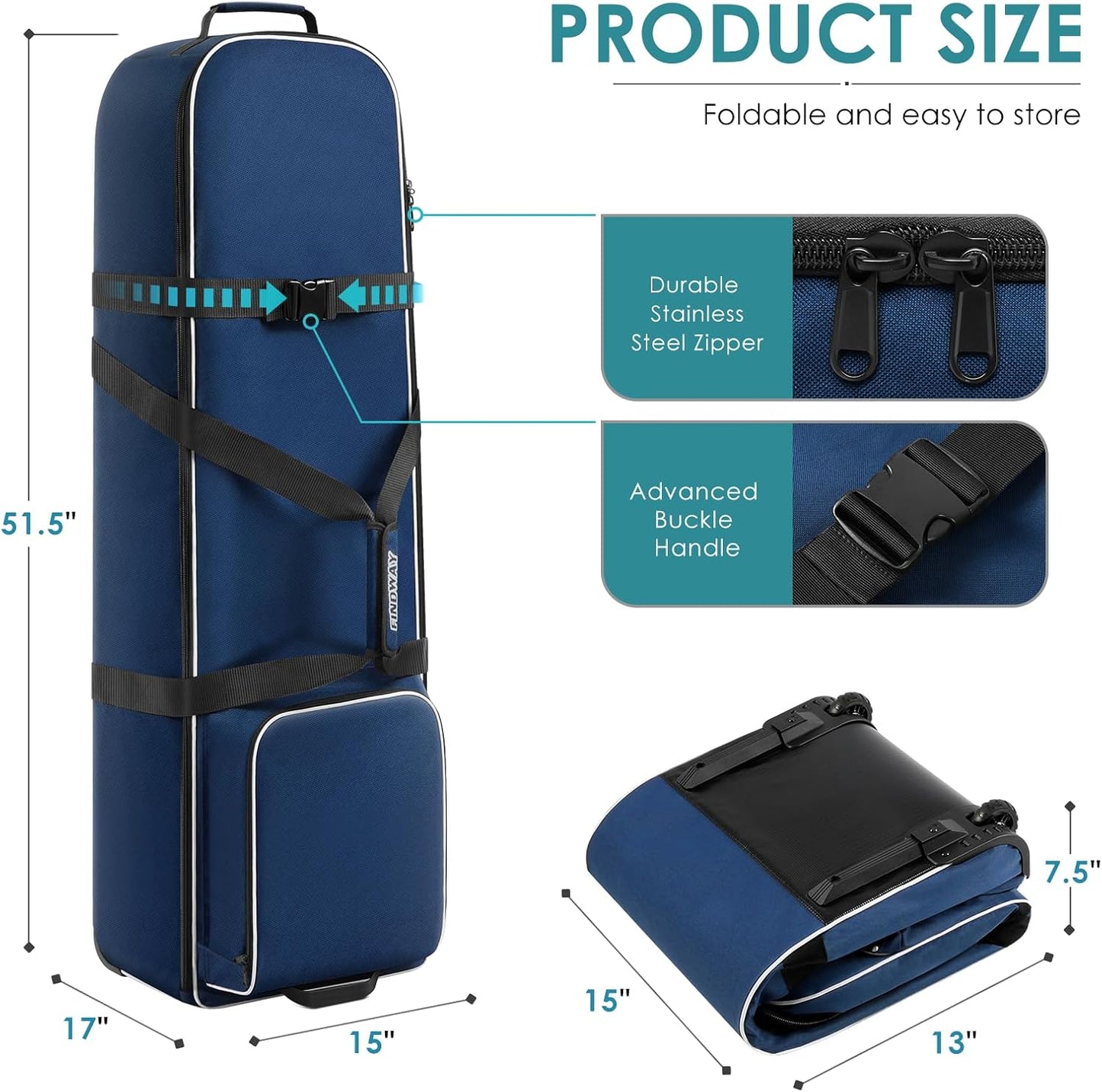 Findway Golf Travel Bag, Golf Travel Bag for Airlines with Wheels, 900D Heavy Duty Polyester Oxford Soft-Sided with Club Protection Liner, Universal Size