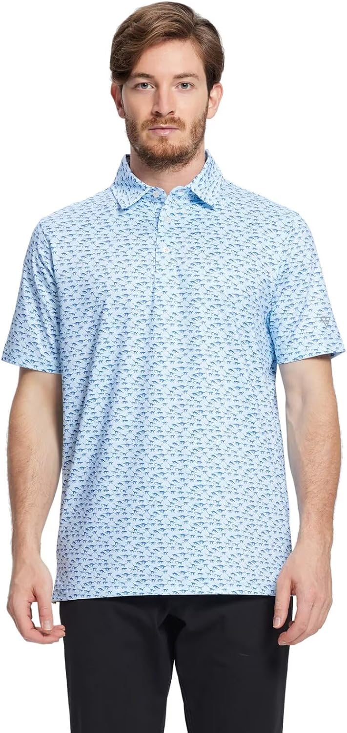 Golf Shirts for Men Dry Fit Short Sleeve Print Performance Moisture Wicking Polo Shirt