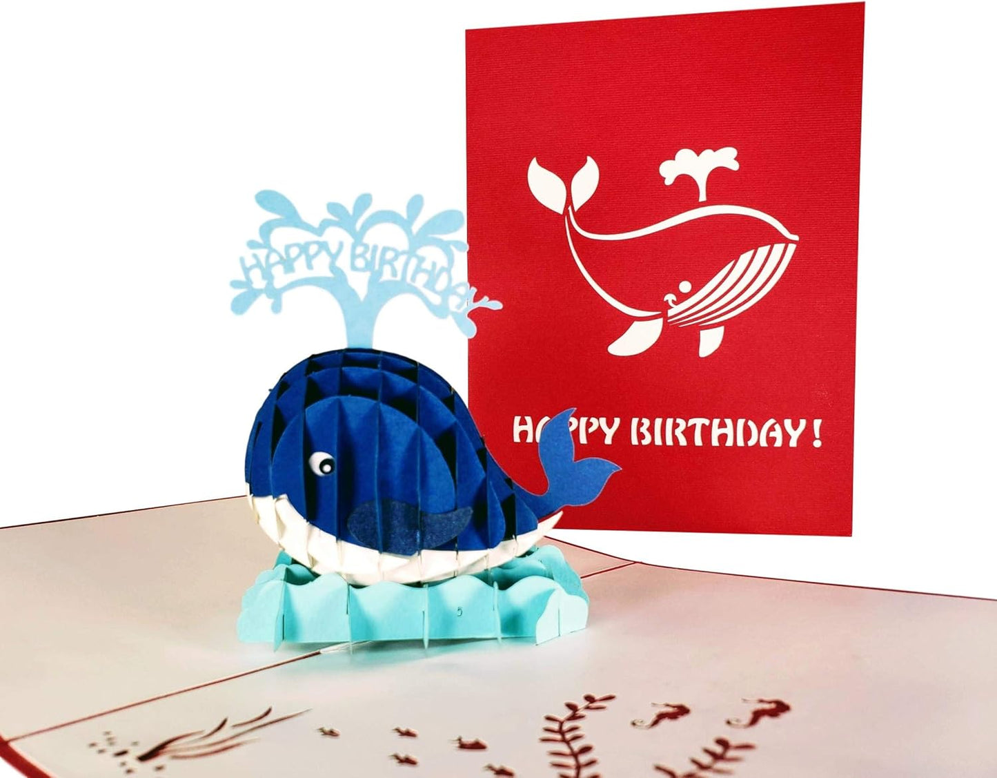 iGifts And Cards Blue Whale Happy Birthday 3D Pop Up Greeting Card - Blowhole, Huge, Fun, Mammals, Ocean, Half-Fold, Birthday, Special Days, Congratulations, For Friendship, Husband, Wife, Mom, Dad
