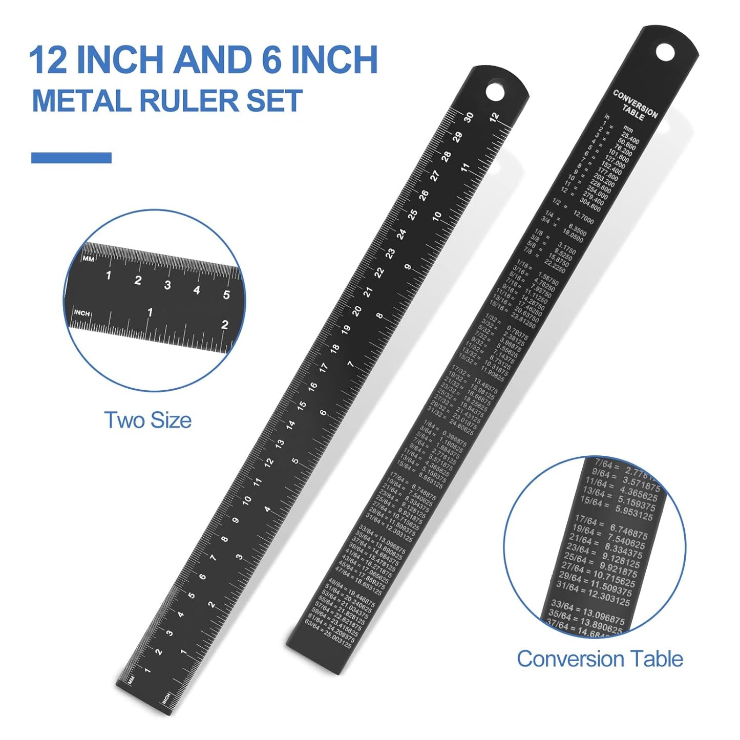 Architectural Scale Ruler with Straight Ruler, 12 Inches Imperial Measurements, Blcak Laser-Etched Aluminum Architect Triangular Ruler for Architects, Engineers, Architects, Students and Draftsman