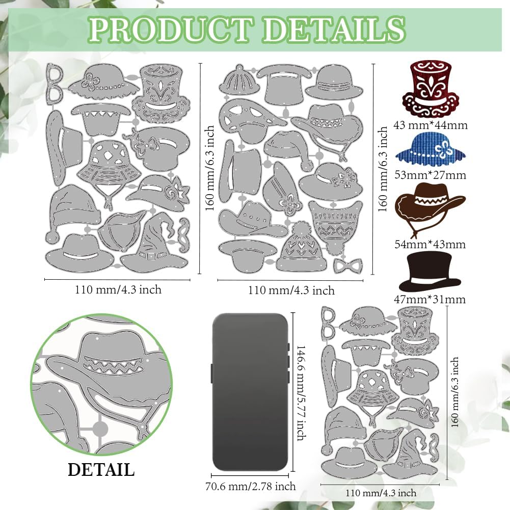 MAYJOYDIY Hat Theme Metal Die Cuts Cowboy Hat Magic Hats Cutting Dies Glasses Moustache Tie Embossing Stencils Scrapbooking Tool for DIY Scrapbooking Craft Card Making Album Gift Decor
