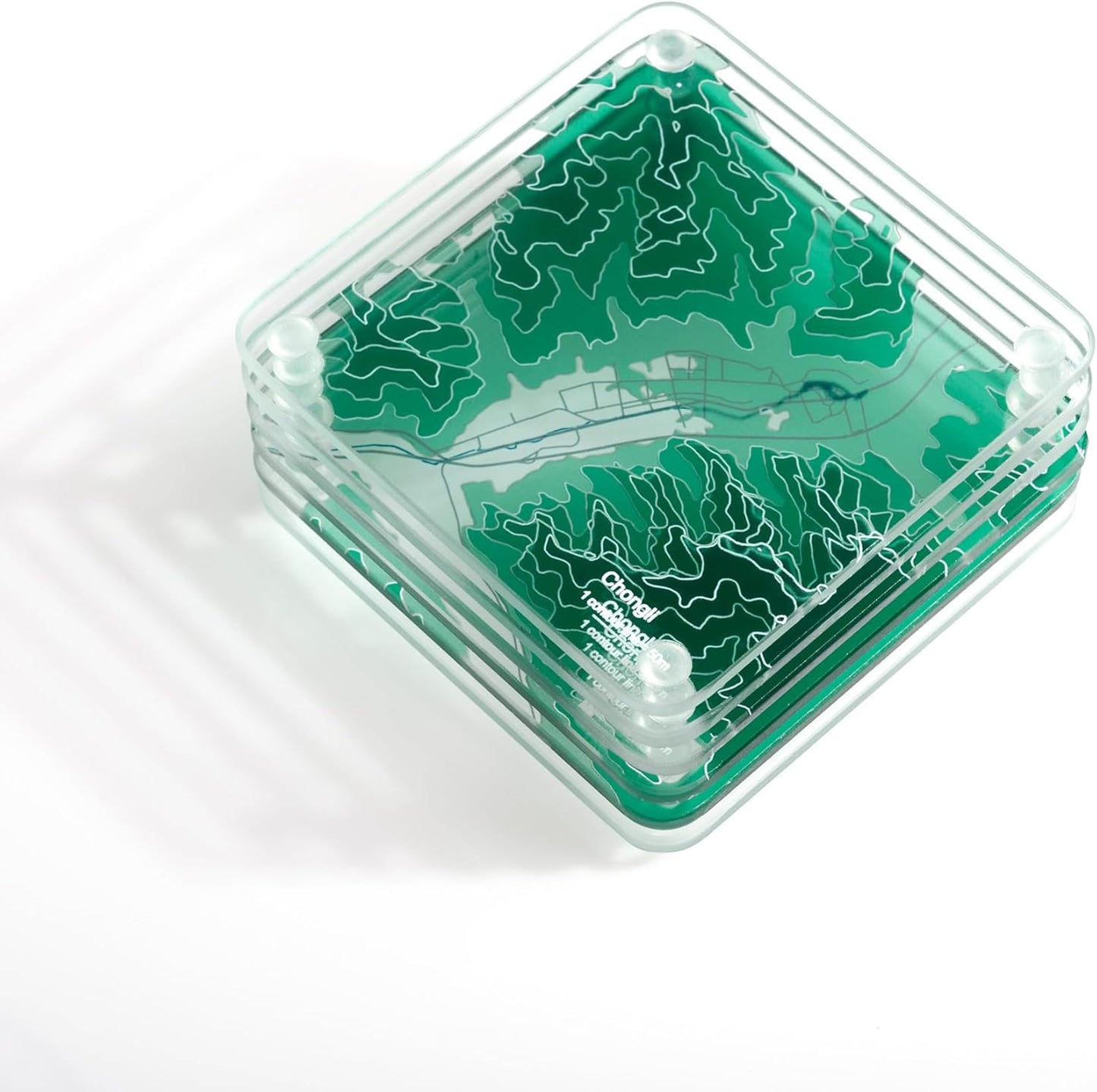 Chongli, HB 3D Contour Map Glass Drink Coasters of Mountains, Ski Resort, Set of 6 with Holder, Housewarming Birthday Gifts, Home Decor