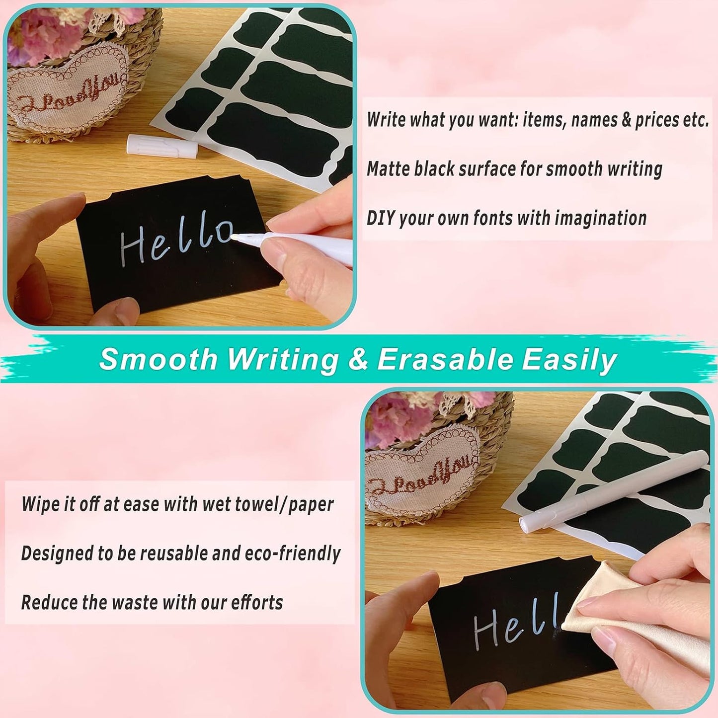 81-Piece Set of Basket Labels Clip On For Storage Bins: 30 Erasable Plastic Kitchen Pantry Labels, 48 Removable PVC Tag Stickers, 3 White Chalk Markers, For Organization Container, Jar, Shelf, Laundry