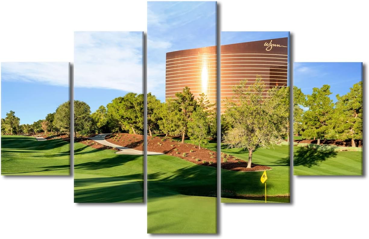 5 Piece Nevada USA Wall Art Wynn Las Vegas Green Golf Course Scenery Painting Prints Artwork Modern Home Decor Canvas Wall Art for Home and Office Wooden Decoration Framed Ready to Hang - 60"W x 40"H