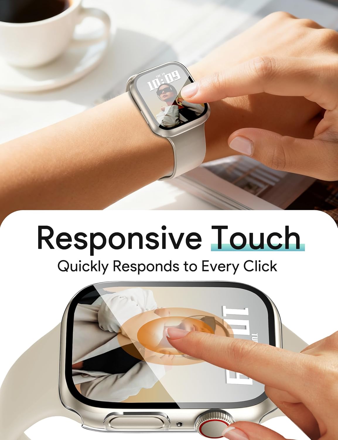 JR.DM 42mm 2 Pack Hard PC Case with HD Tempered Glass Screen Protector for Apple Watch Series 10/11 (2025), Guard Bumper Full Coverage Protective Anti-Scratch Face Cover for iWatch, Clear+Clear