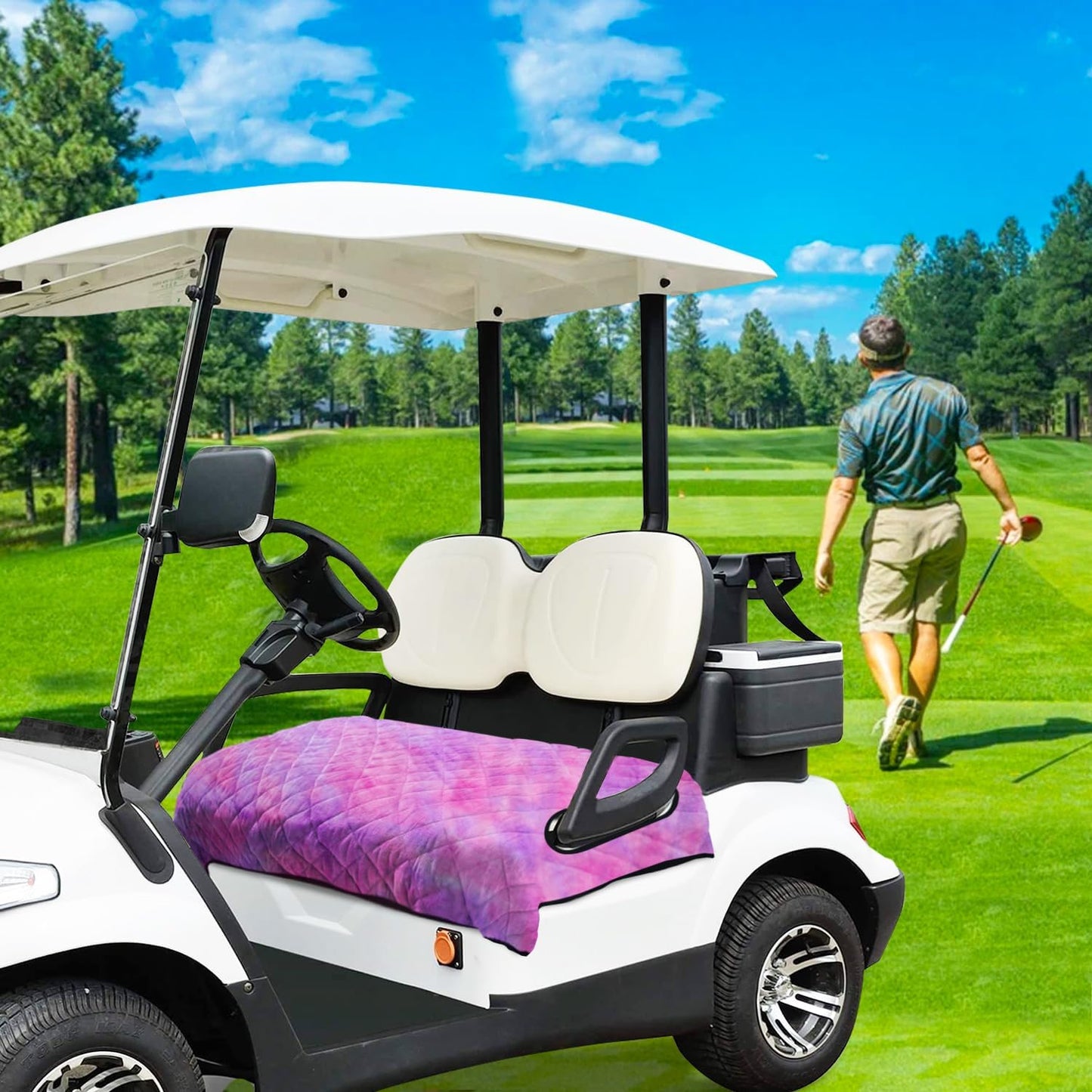 YOKYHOM Golf Cart Seat Covers, Golf Cart Seat Blanket, Bright and Unique Colors, Soft and Comfortable, Suitable for EZGO, Yamaha, Club Car and Other Two-Seat Golf Carts, 51" x 30", Pink Purple