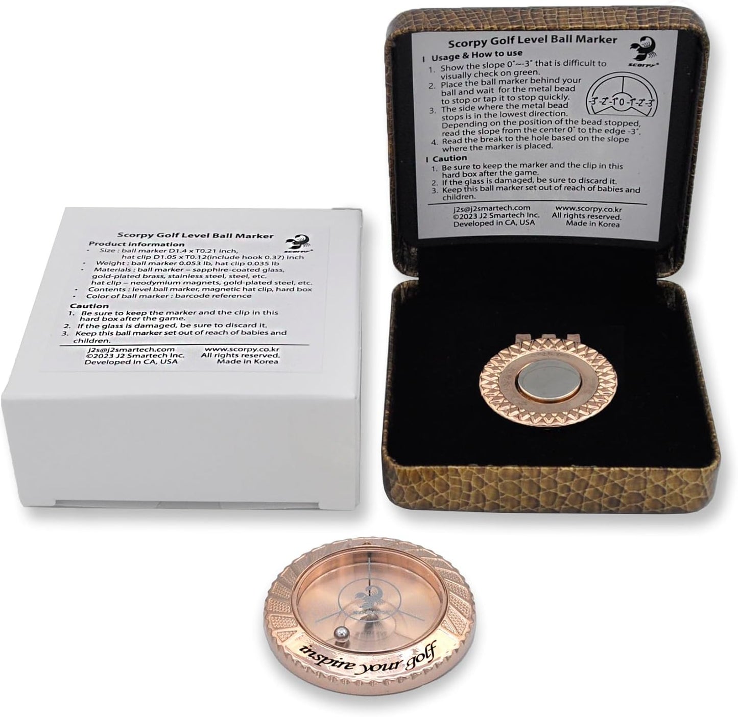 scorpy Golf Level Ball Marker with Metal Bead and Hat Clip, High Precision Putting Green Reading Aid Golf Accessories, Precision Alignment Tool for Perfect Putts