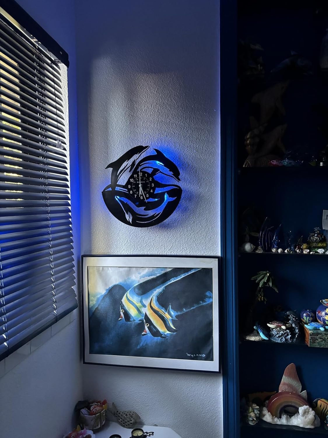 KingLive Black Record LED Clock Art Dolphin Wall Clock 12 inches Vinyl Record Art Wall Decor Clock Black Modern Decoration Wall Clock Home Office Kids Bedroom Wall Creative Gifts