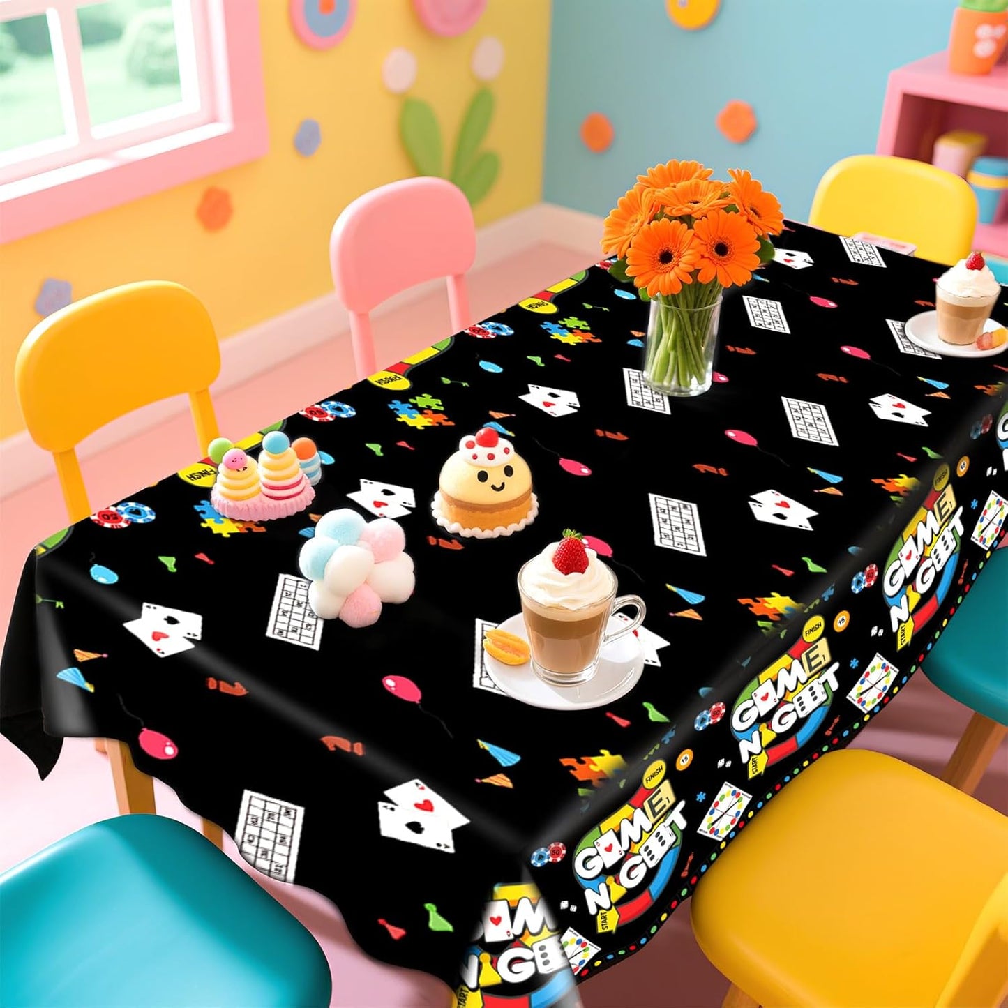 Grencian 3Pcs Family Game Night Party Tablecloth Game Night Table Cover Plastic Rectangle Gaming Themed Table Cloth for Kids Boys Gamer Family Gathering Party Decorations, 54 x 108 inch