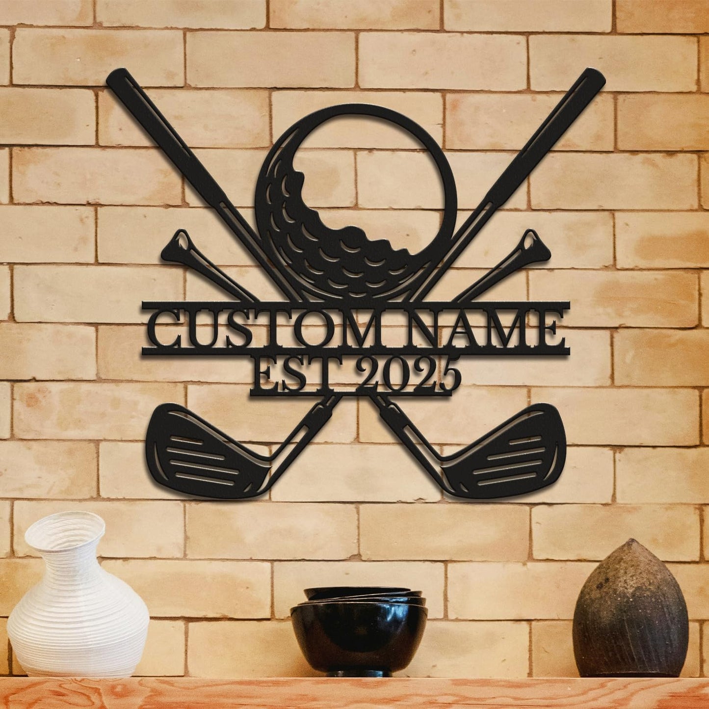 Personalized Custom Crossed Golf Metal Wall Art,Personalized Golfer Name Sign Decoration For Room,Hole Golf Club Decoration (Style-8)