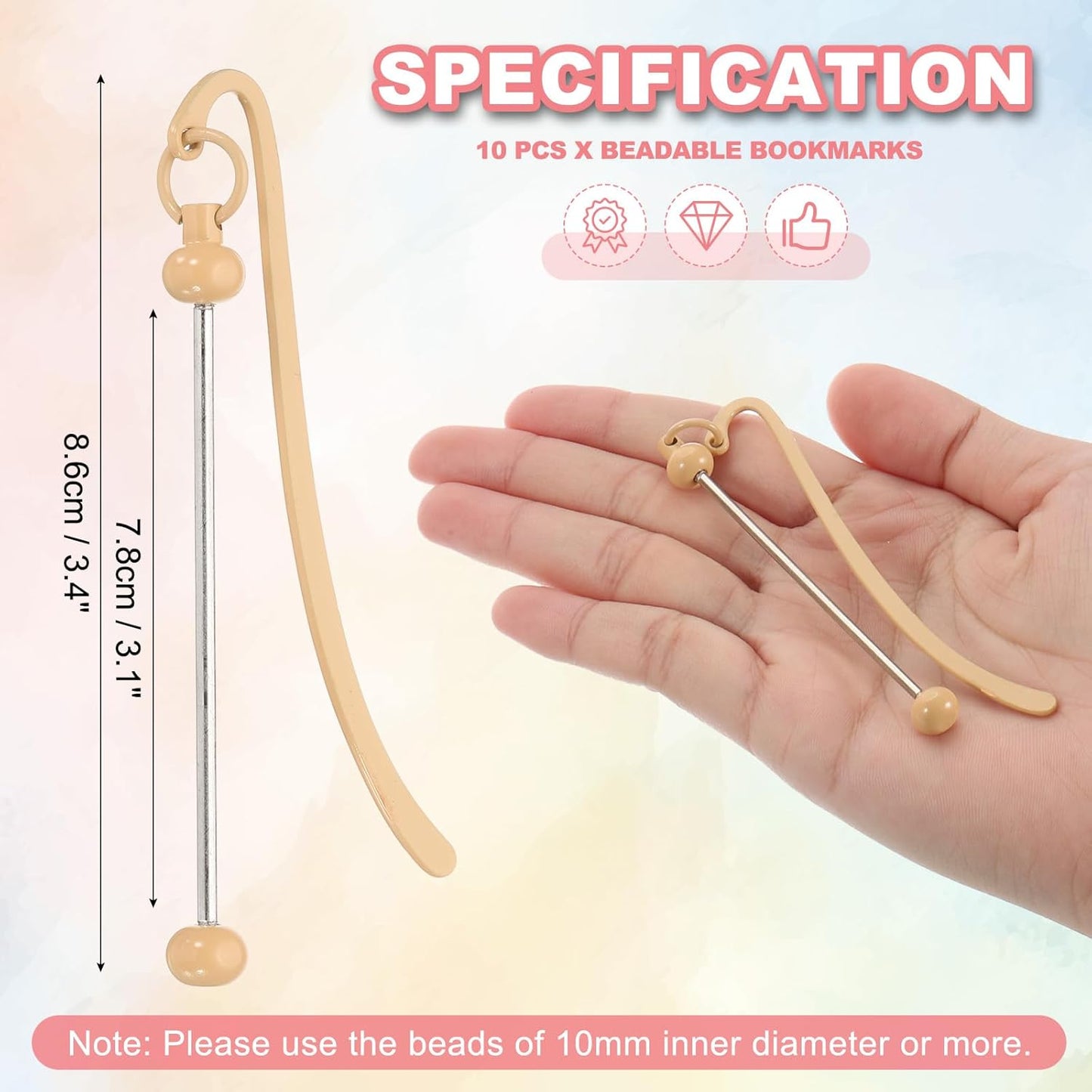PATIKIL Beadable Bookmarks, 10 Pcs Beaded Bookmark DIY Metal Blank Bar Bulk for Bookmark DIY Making Craft, Beading Pendant Charm, Khaki Color