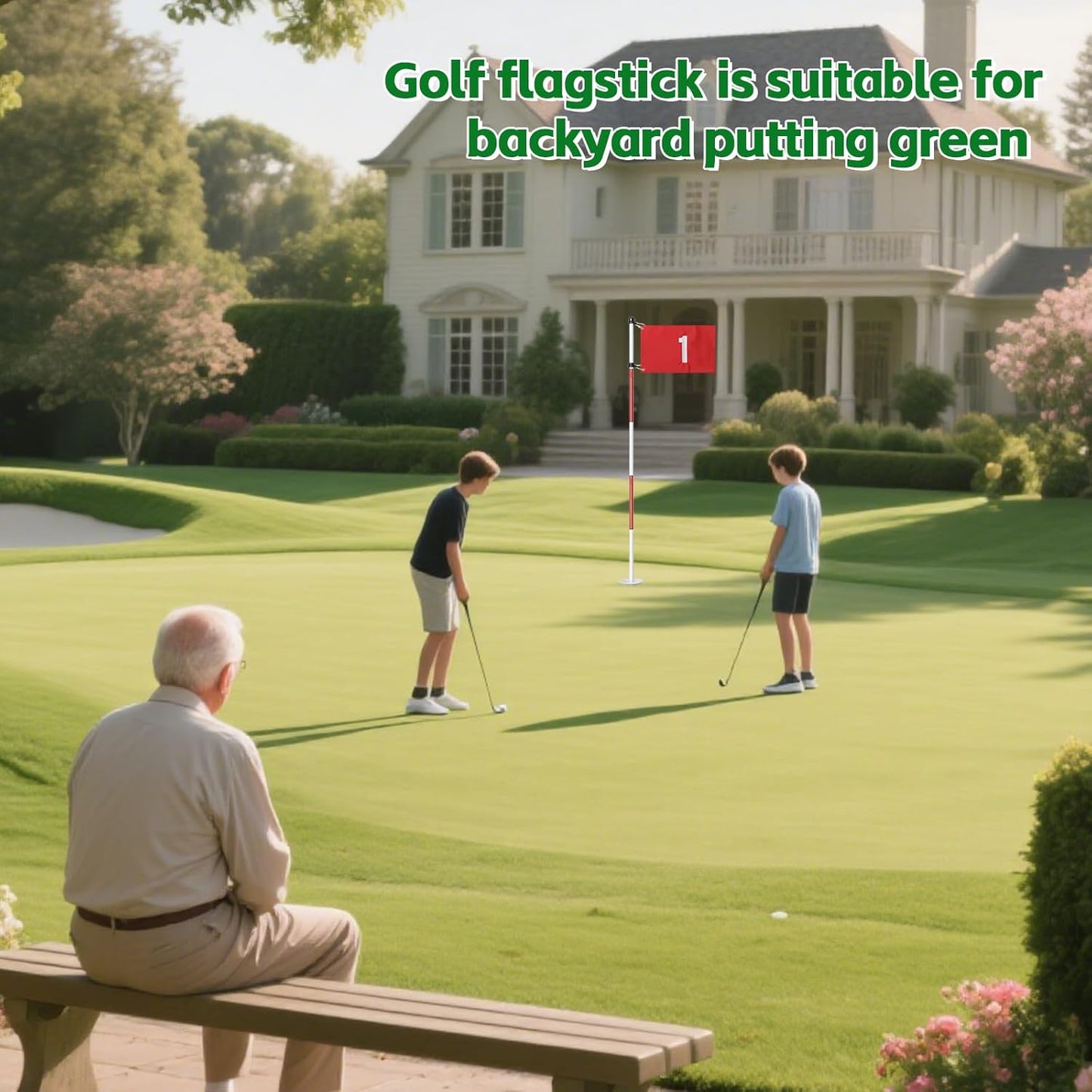 Golf Flagstick, 6 Ft Golf Hole Flags for Putting Green, Double Sided Golf Pin Flag for Yard with 5-Section Pole and Ball Retriever, 1 Pack (Number 1)