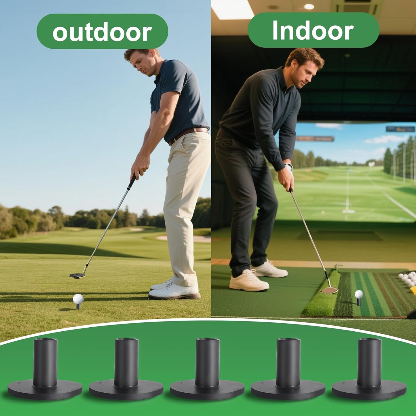 Rubber Golf Tees for Mats Adjustable Height Golf Simulator Tees, Indoor Outdoor Practice, Non-Slip Golf Mat Tees with Holder, Compatible with Driving Range & Golf Simulators