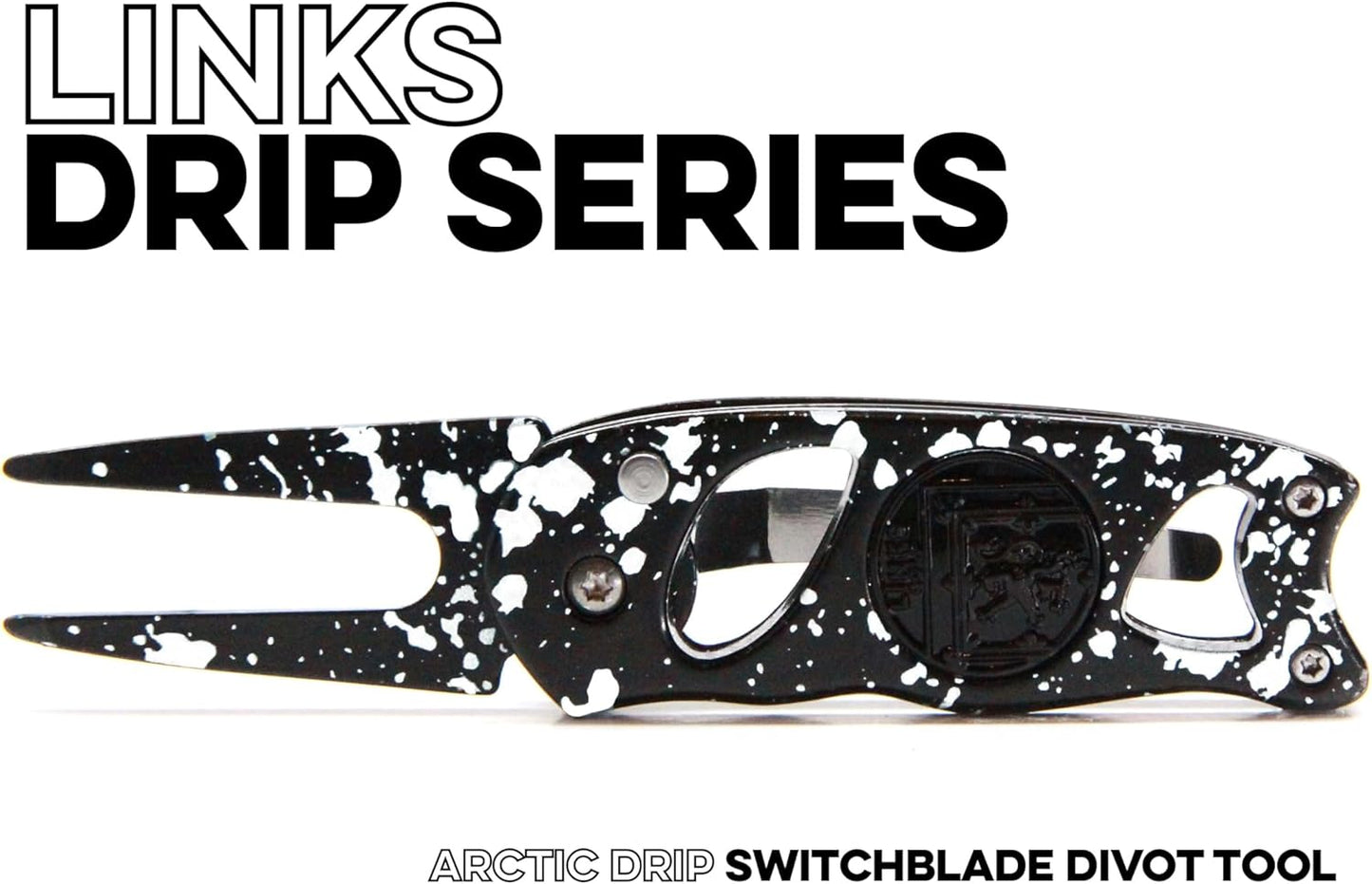 Links Golf Divot Tool with Foldable Pop-up Button & Magnetic Golf Ball Marker - Patented Golf Divot Tool and Ball Marker - Drip Collection