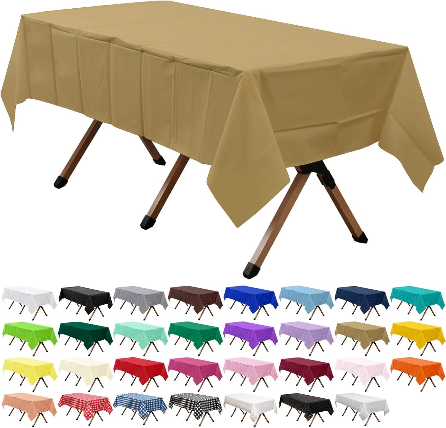 2 Pack Gold Premium Plastic Tablecloth Rectangle 54 x 108 Inches Reusable Shinning Harvest Gold Decorative Table Cover for Dining, Wedding, Party, Indoor and Outdoor use