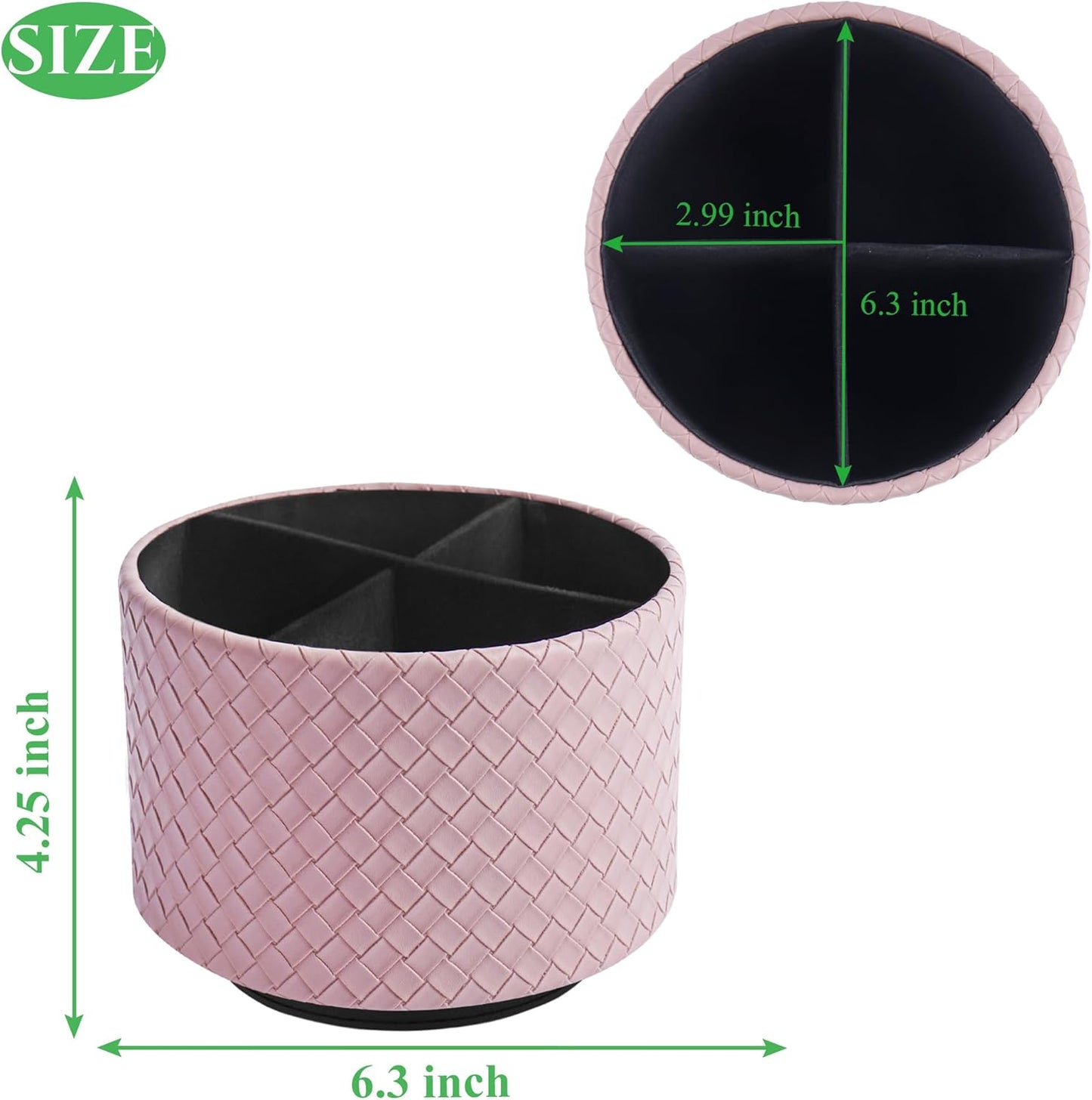 Hennaja Round Leather Art Supply Organizer,Remote Control Holder,360 Degree Spinning,Multi-Functional Pencil Holder,4 Compartments Desktop Stationary Organizer(1-Weave Purple)