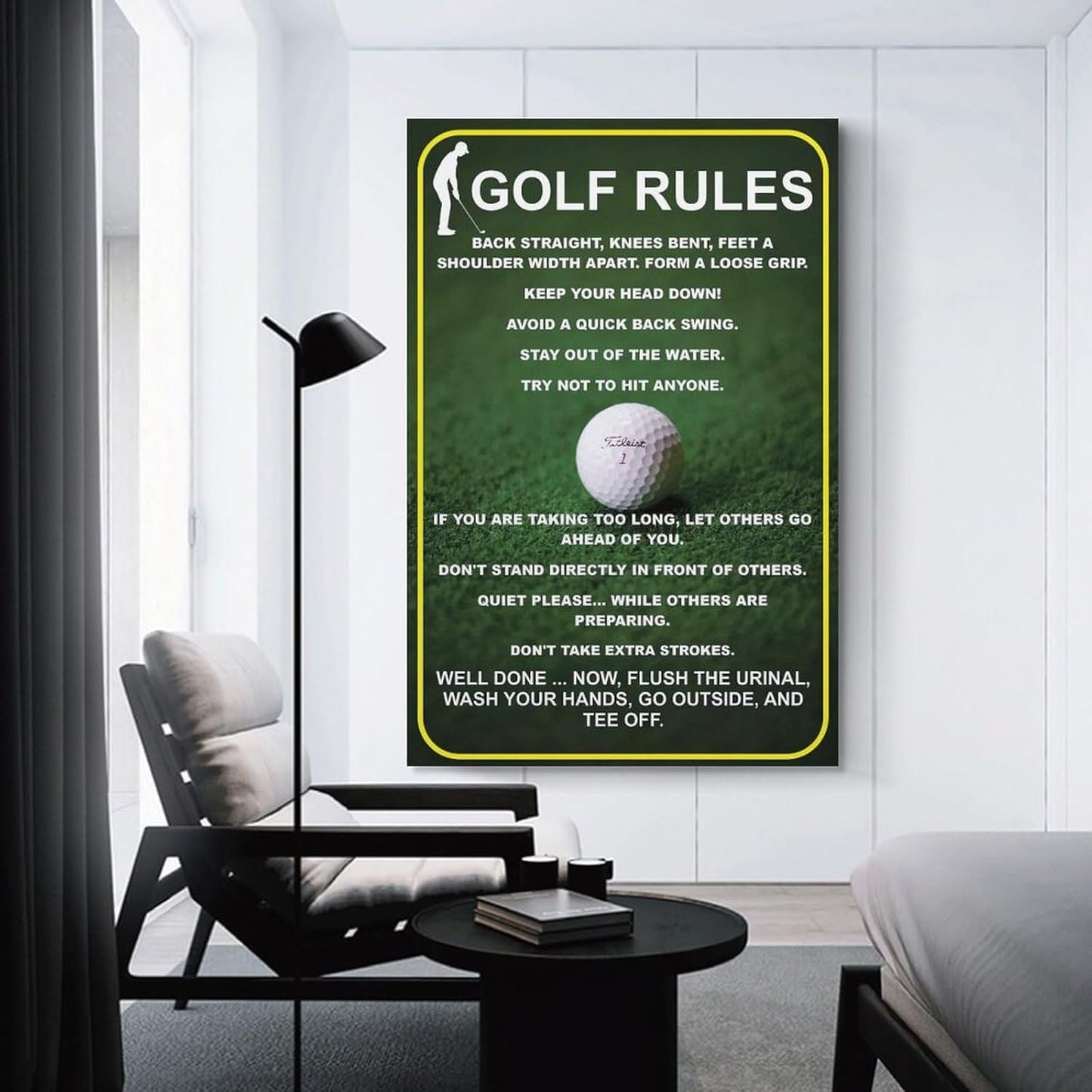 Funny Golf Rules Sign, Unique Man Cave Wall Art, Humorous Golfer Gift, Canvas Painting Posters And Wall Art Pictures Are Used For Room Aesthetics And Decoration 24x36inch(60x90cm)
